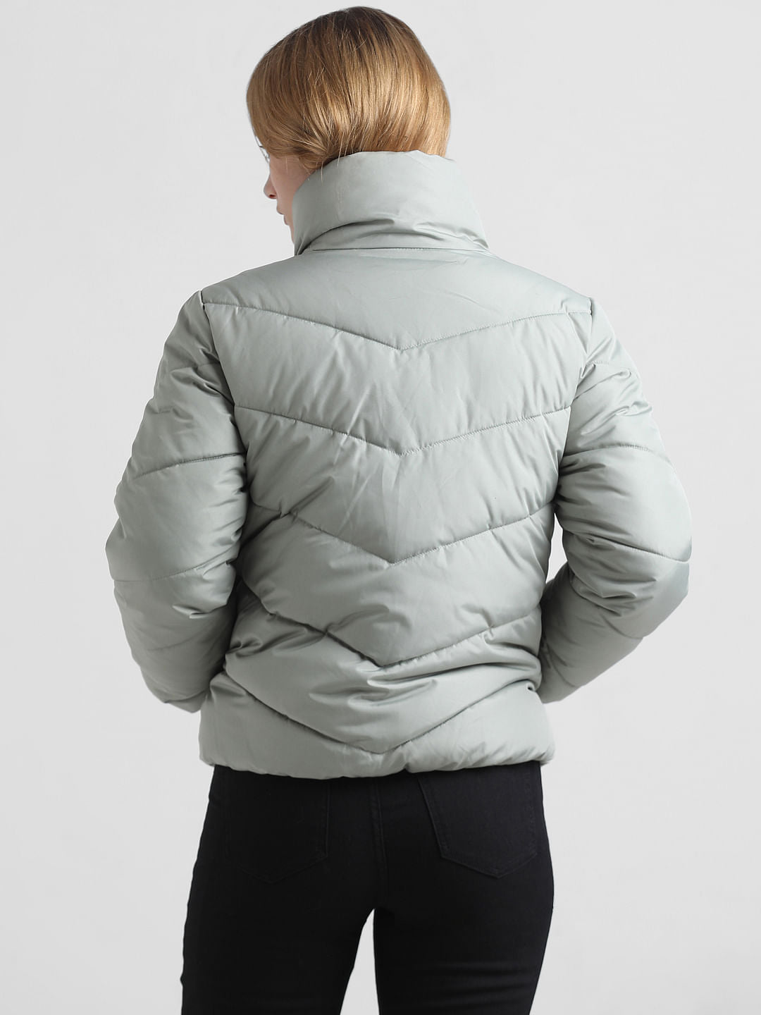 Green High Neck Padded Puffer Jacket