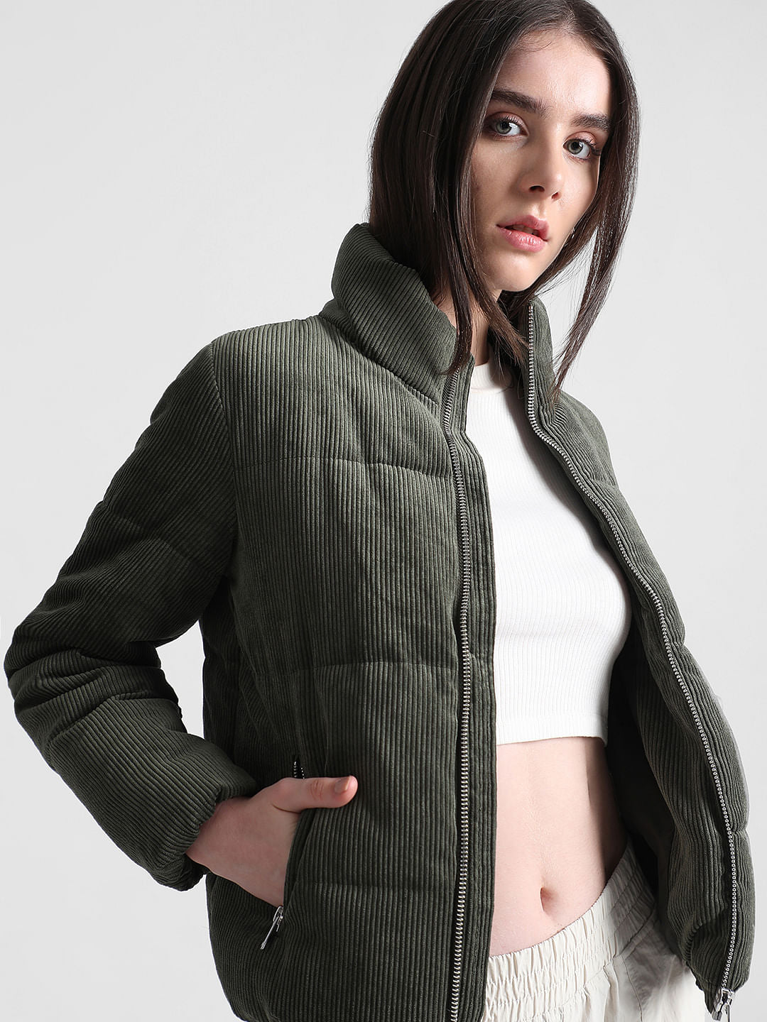 Dark Green Padded Corduroy Jacket