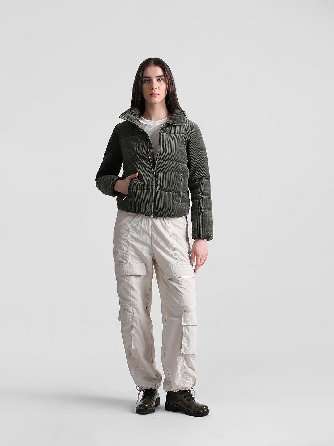 Dark Green Padded Corduroy Jacket