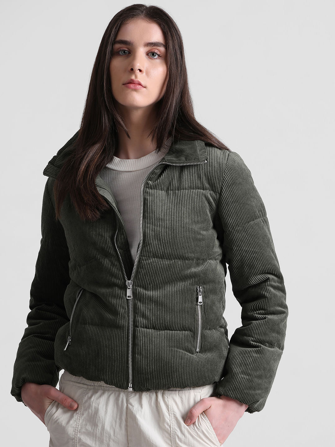 Dark Green Padded Corduroy Jacket