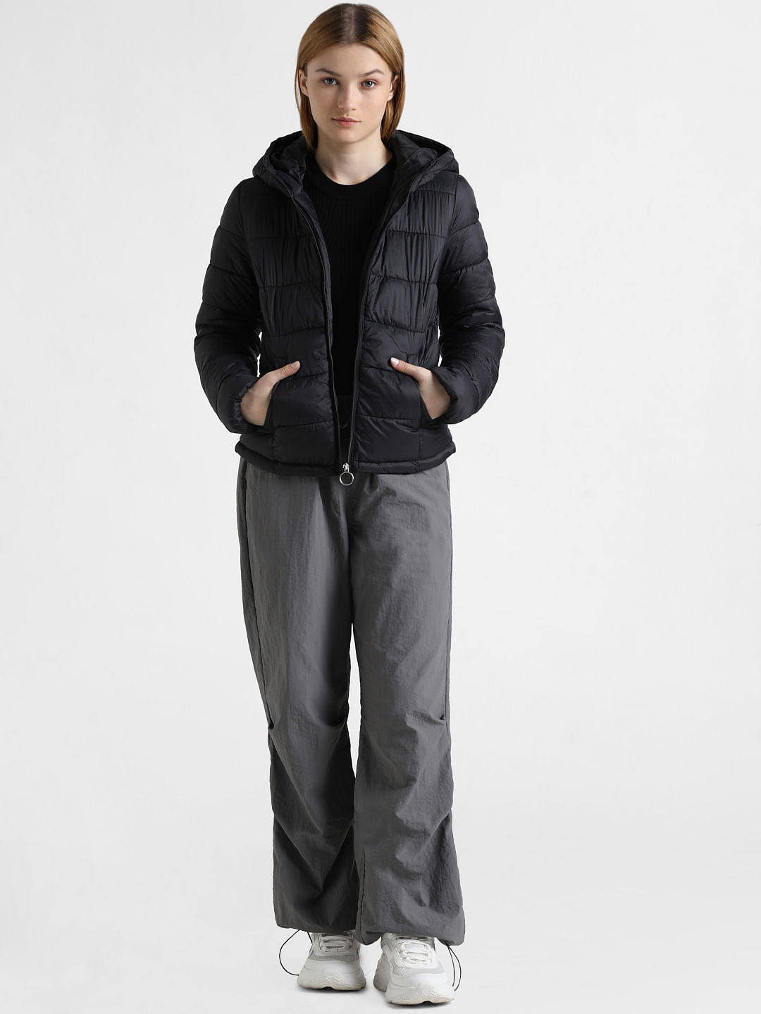 Black Hooded Short Puffer Jacket