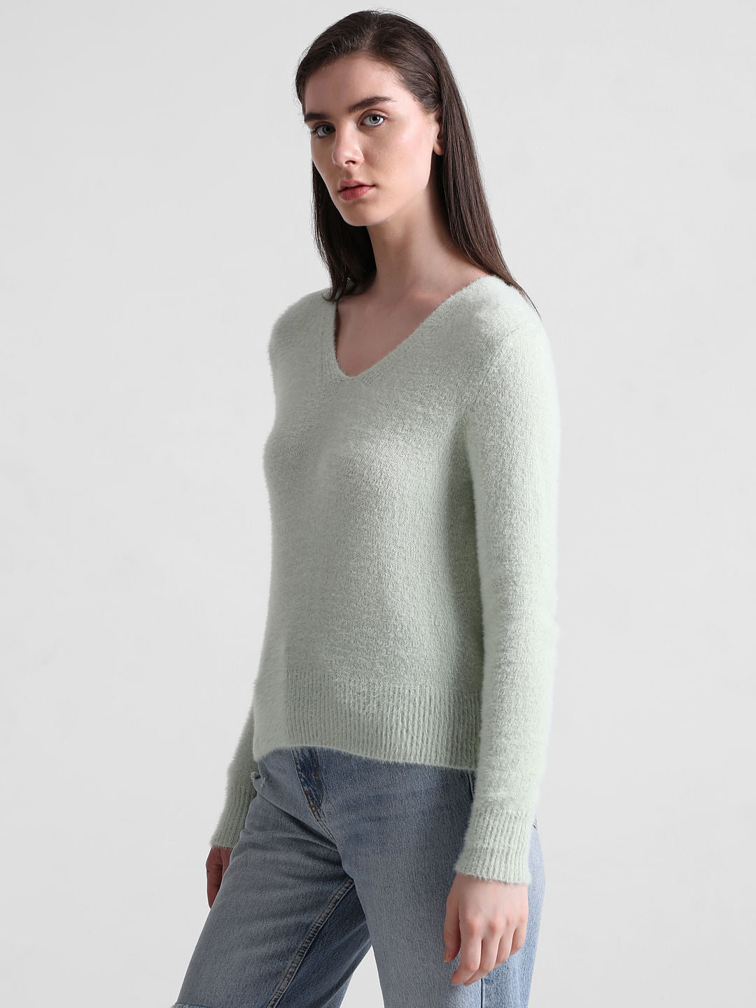 Light Green Fluffy Knit Pullover