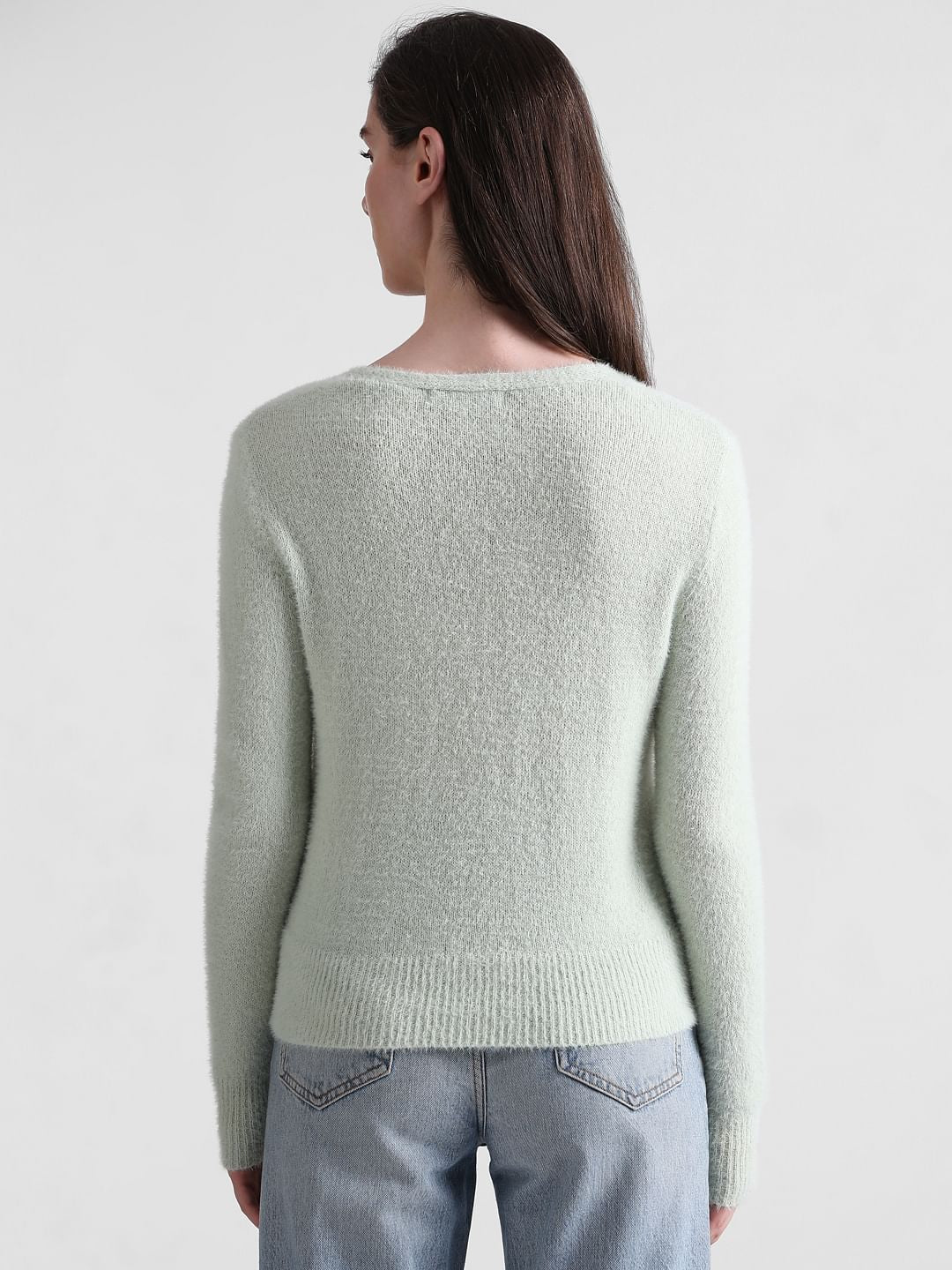 Light Green Fluffy Knit Pullover