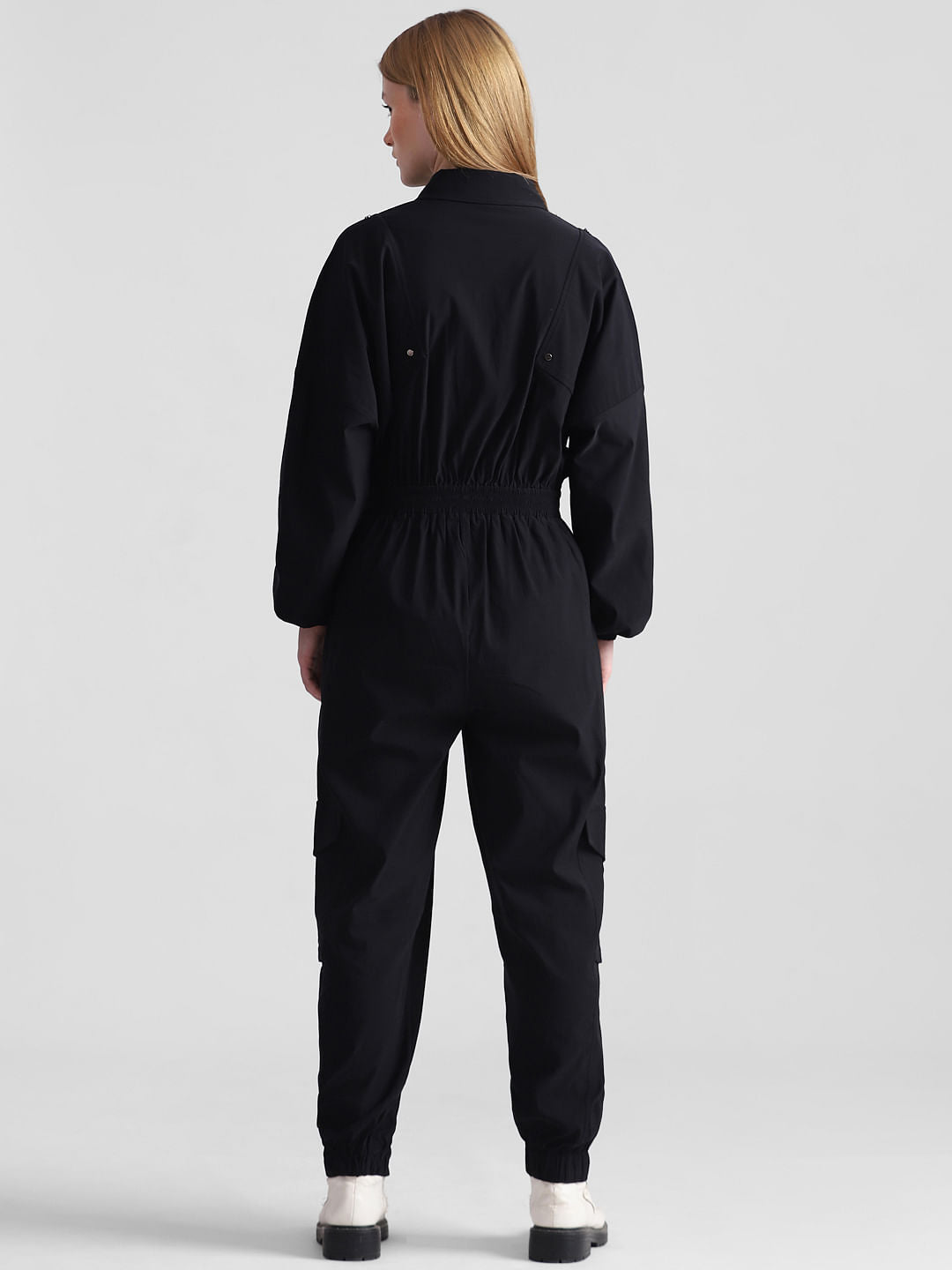 Black Cargo Zip-Up Jumpsuit