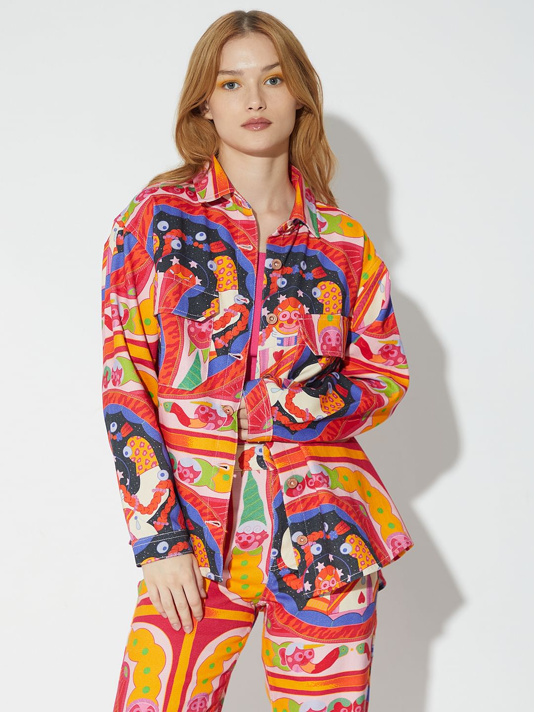 Only X Artverse Orange Twill Printed Overshirt