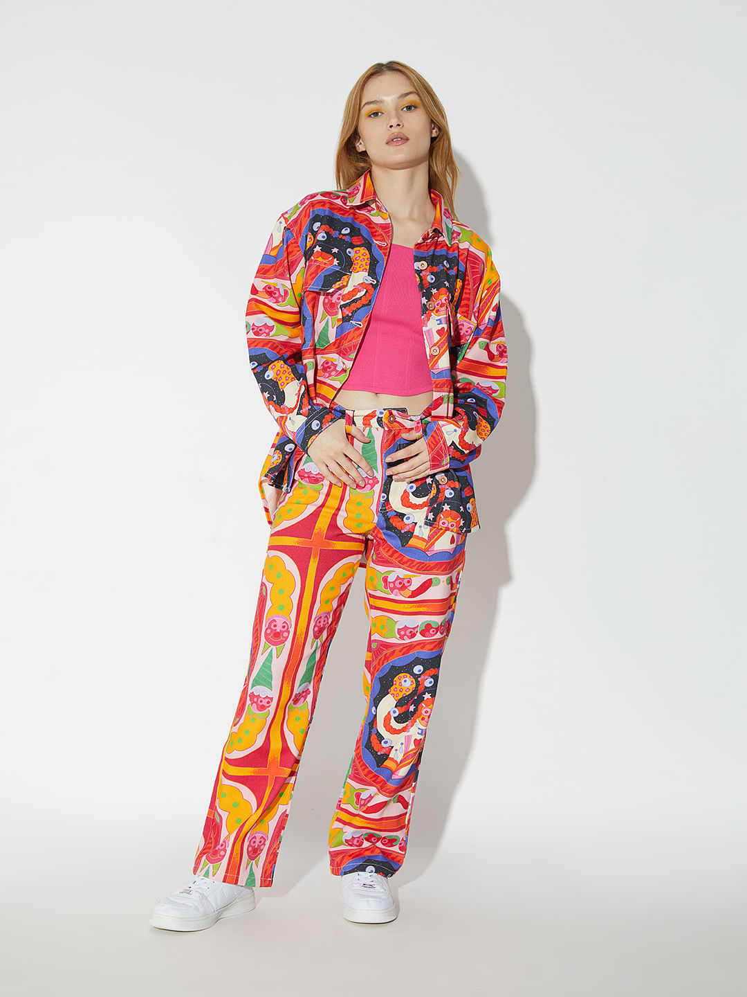 Only X Artverse Orange Twill Printed Overshirt