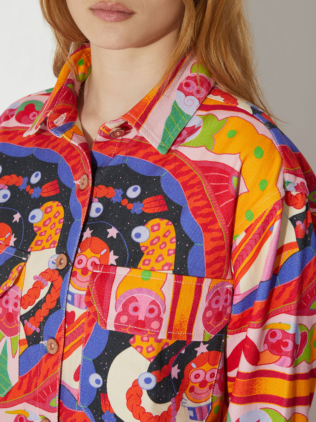 Only X Artverse Orange Twill Printed Overshirt