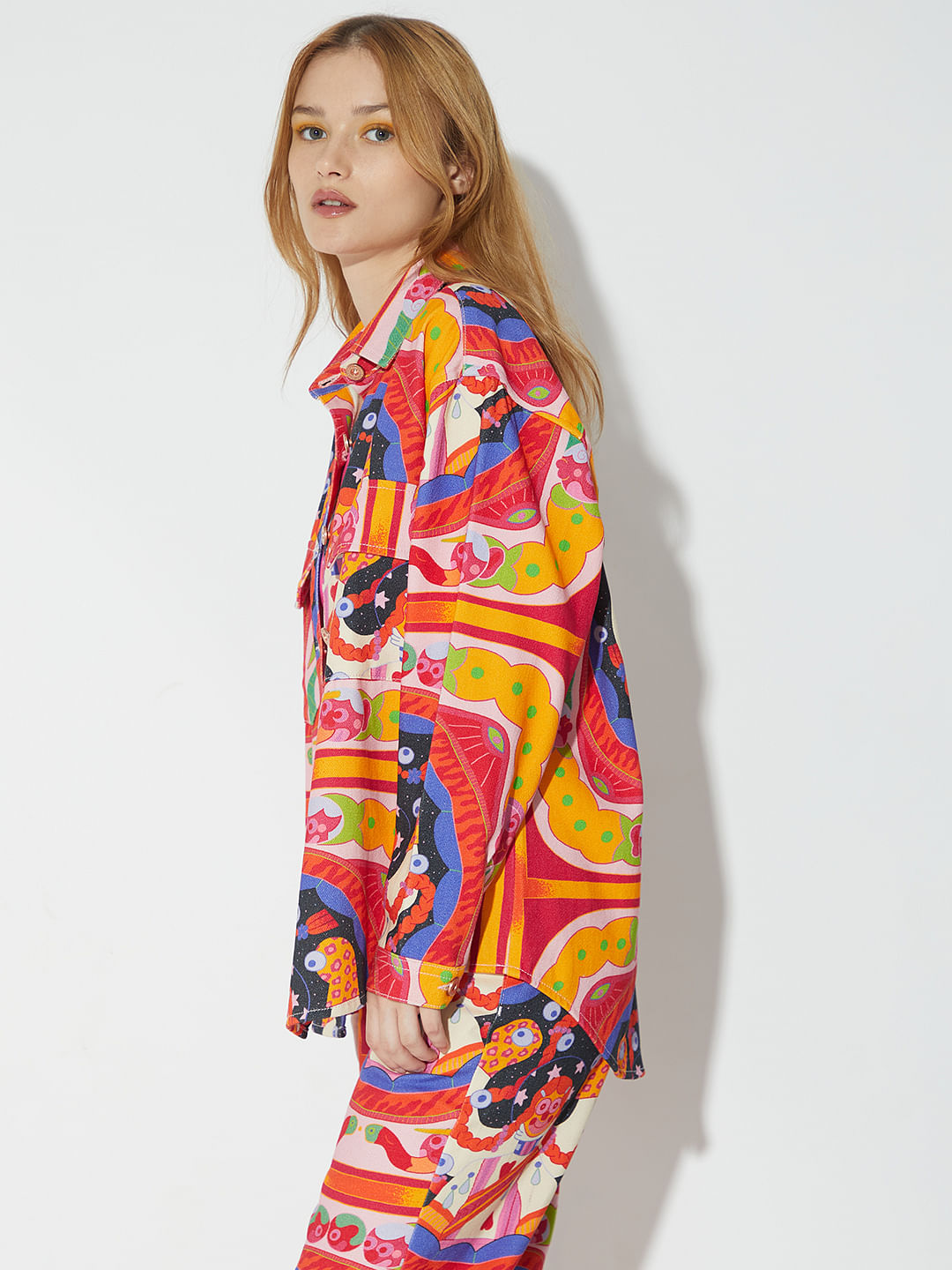 Only X Artverse Orange Twill Printed Overshirt