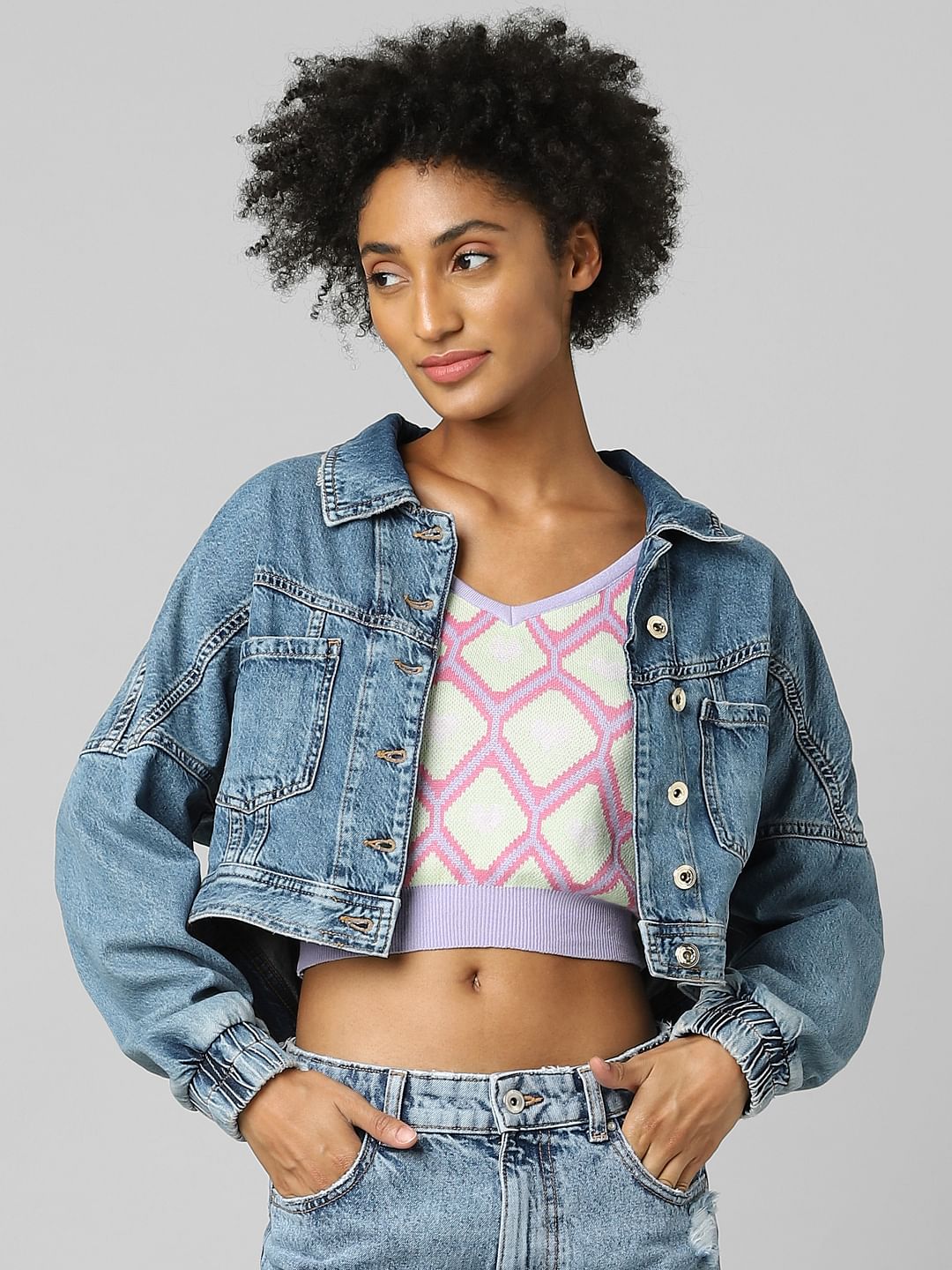 Blue Cropped Denim Jacket