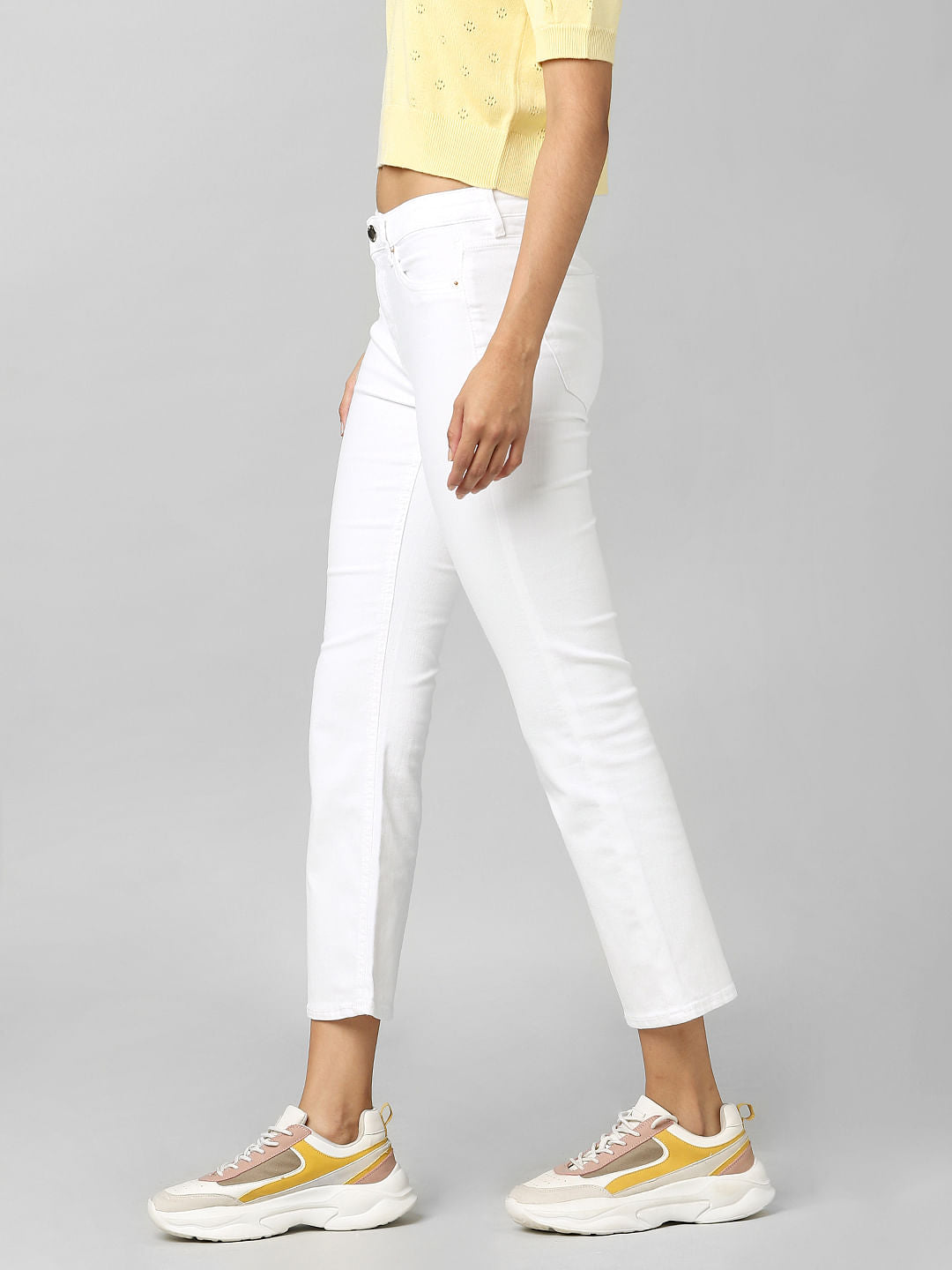White Mid Rise Cropped Flared Jeans