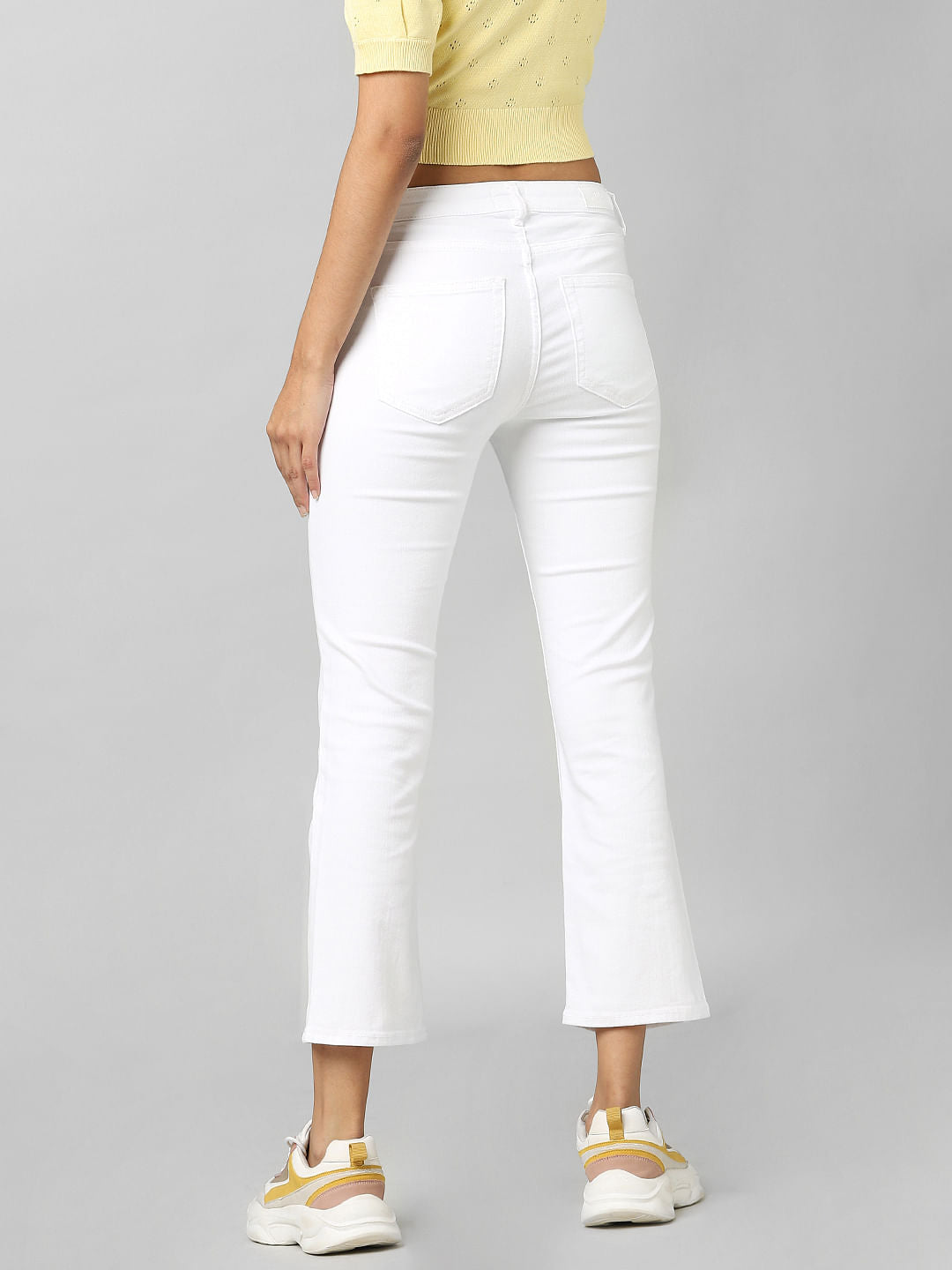 White Mid Rise Cropped Flared Jeans