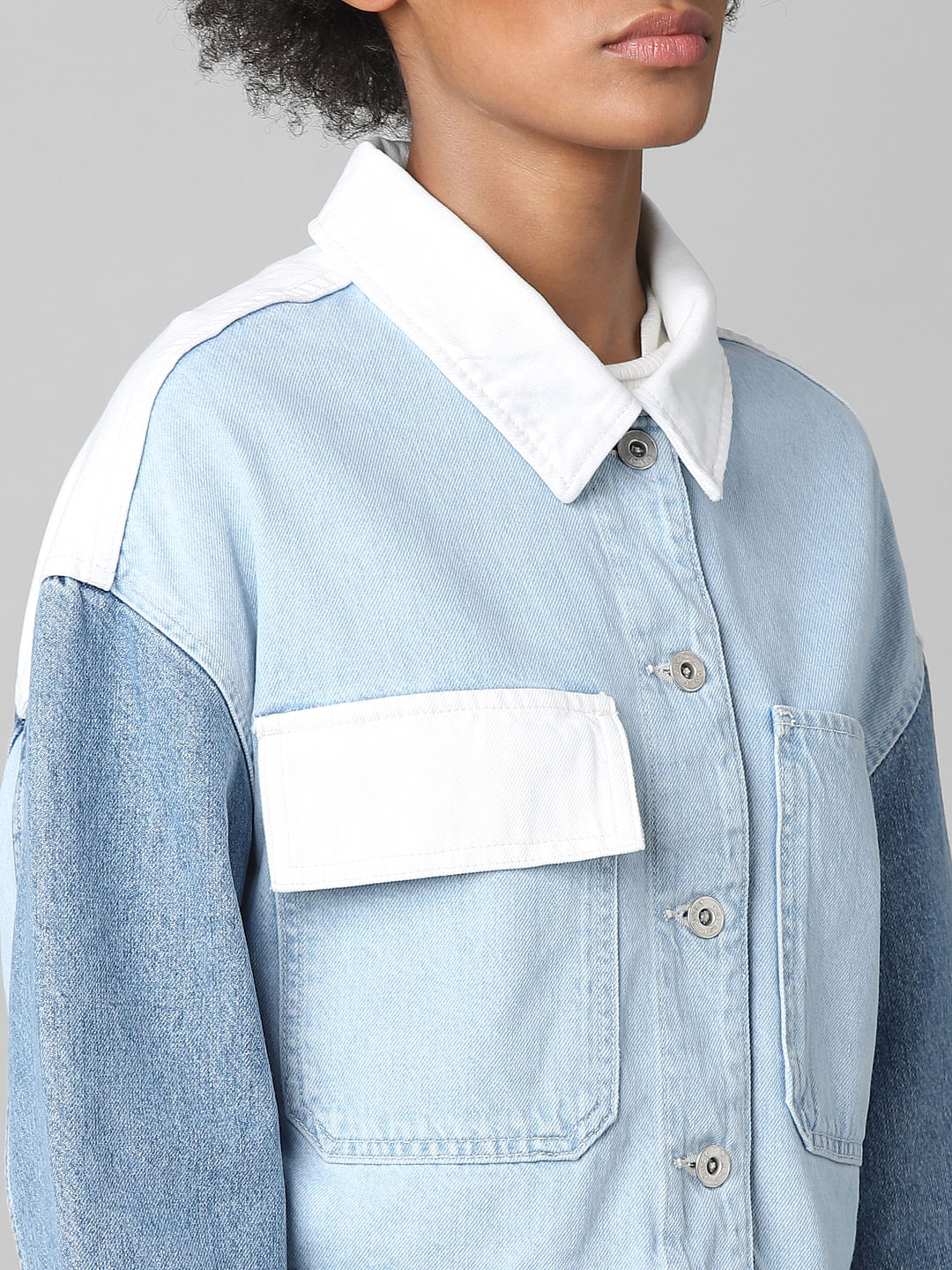 Blue Colourblocked Denim Jacket