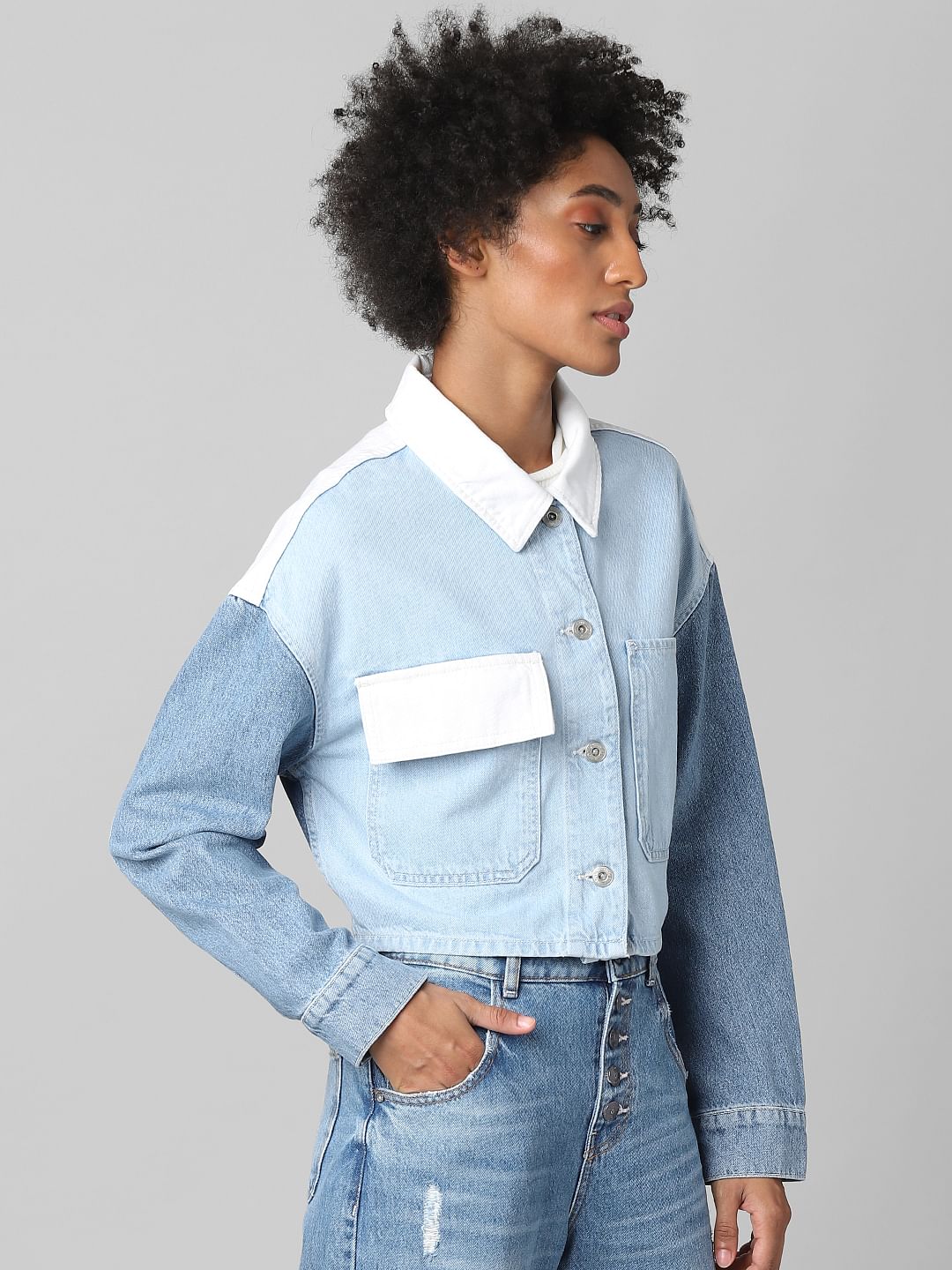 Blue Colourblocked Denim Jacket