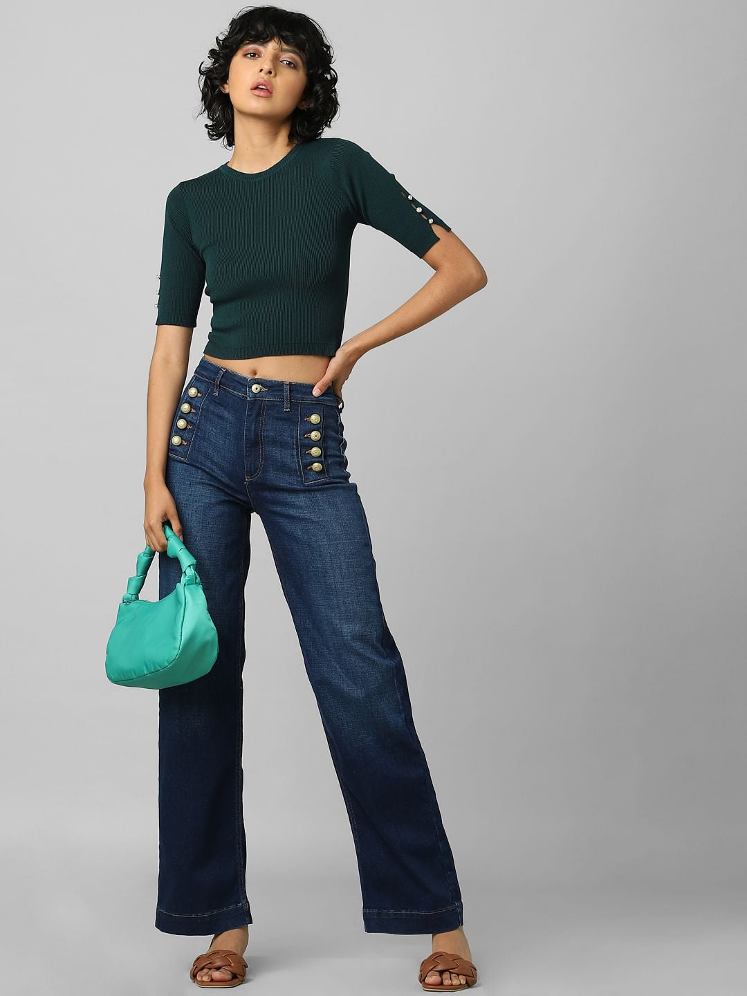 Blue High Rise Wide Leg Jeans