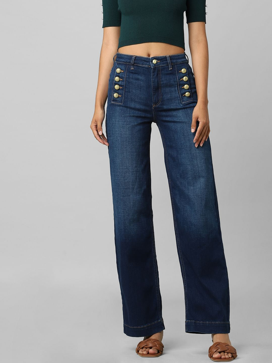 Blue High Rise Wide Leg Jeans