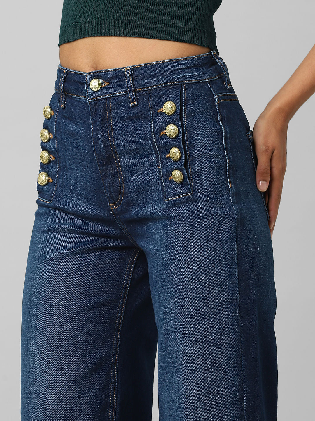 Blue High Rise Wide Leg Jeans