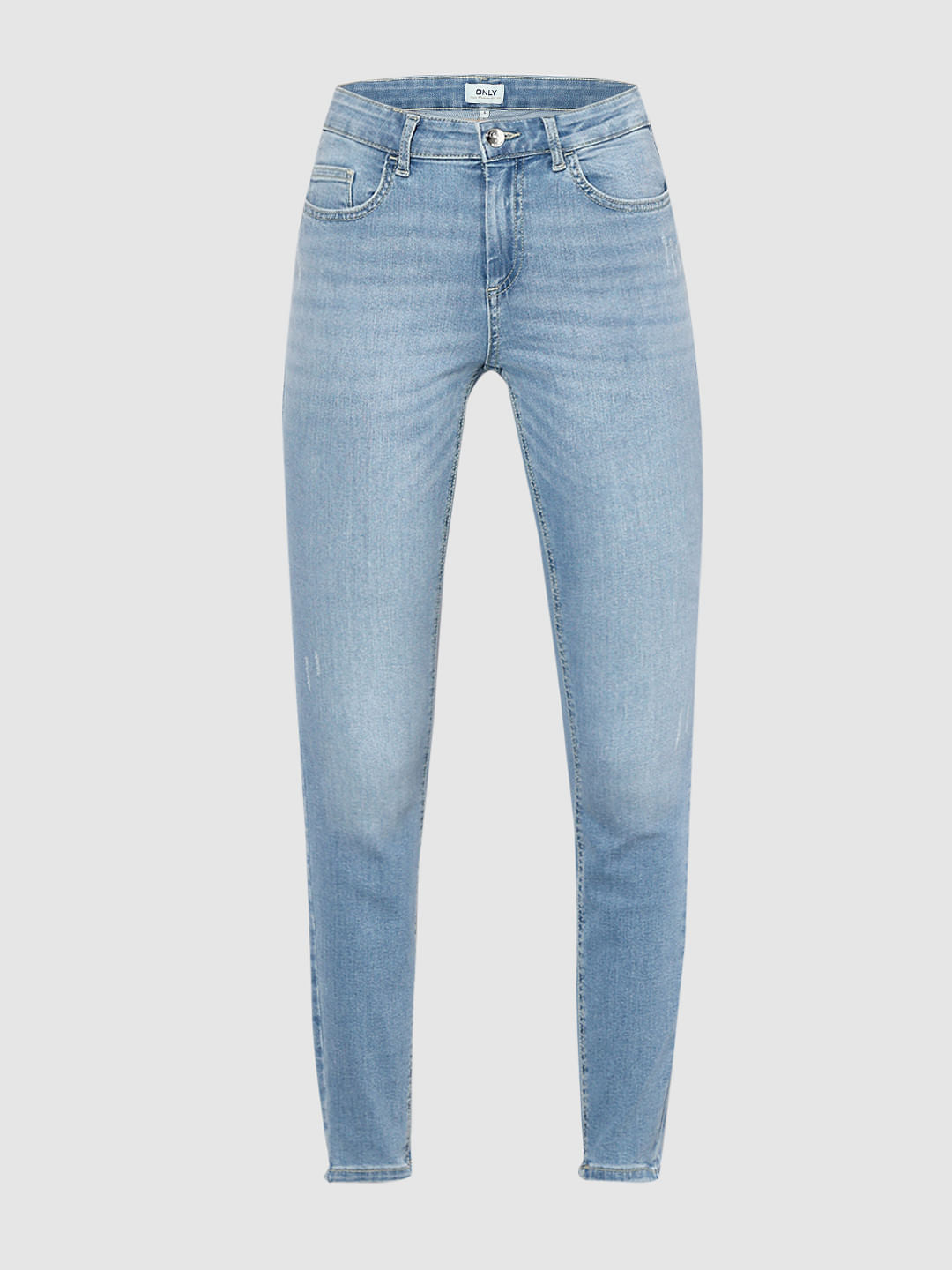 Light Blue Mid Rise Skinny Fit Jeans