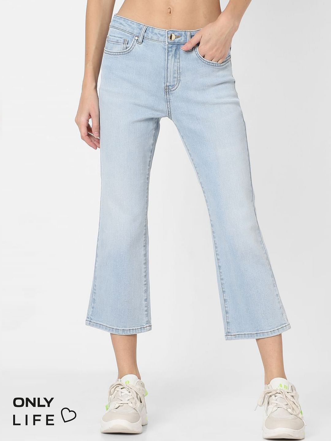 Light Blue Mid Rise Flared Jeans