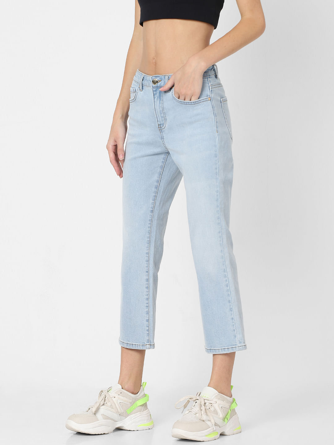 Light Blue Mid Rise Flared Jeans