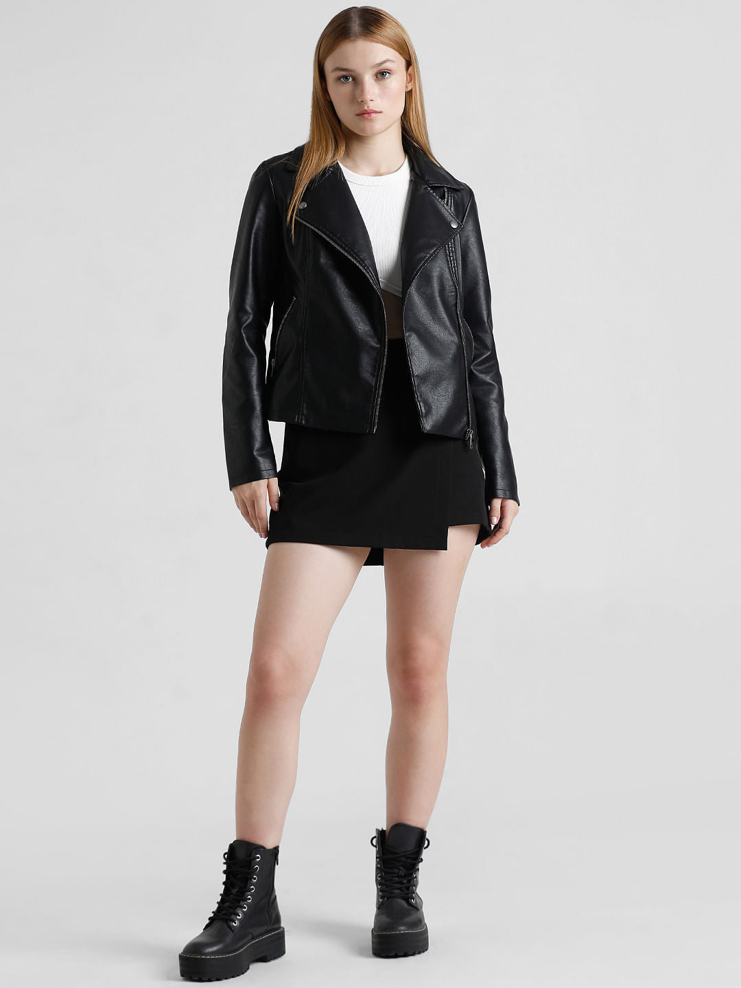 Black Faux Leather Biker Jacket