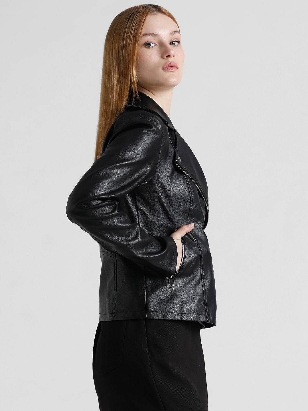 Black Faux Leather Biker Jacket