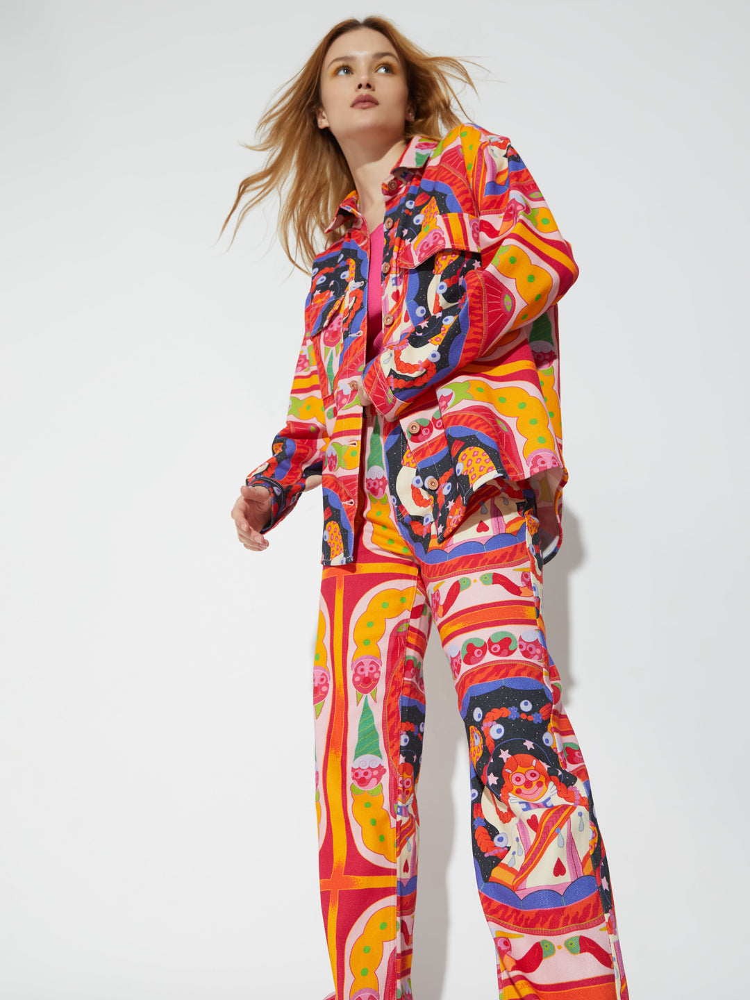 Only X Artverse Orange High-Rise Printed Straight Fit Jeans