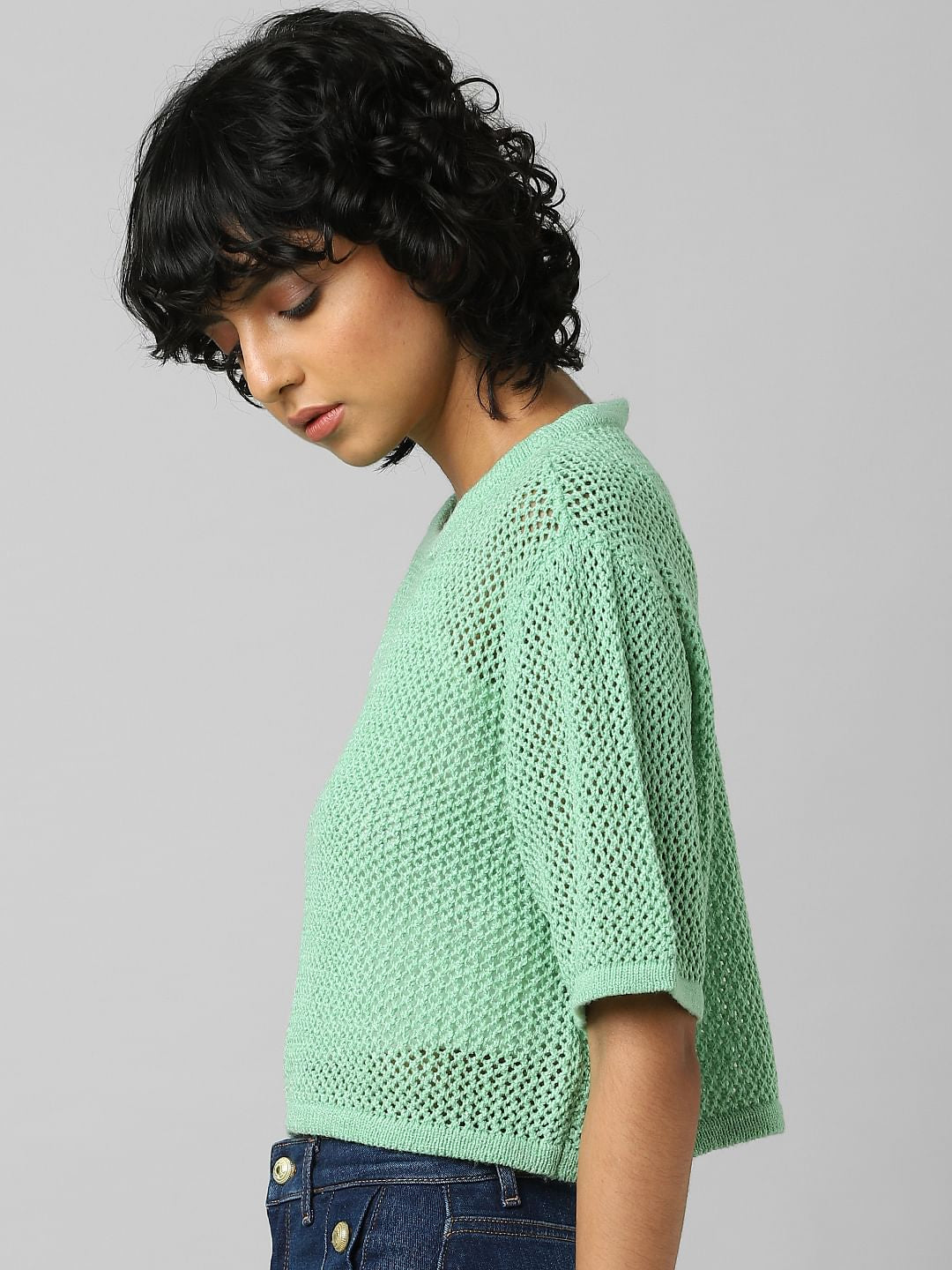 Green Hole-Knit Pullover