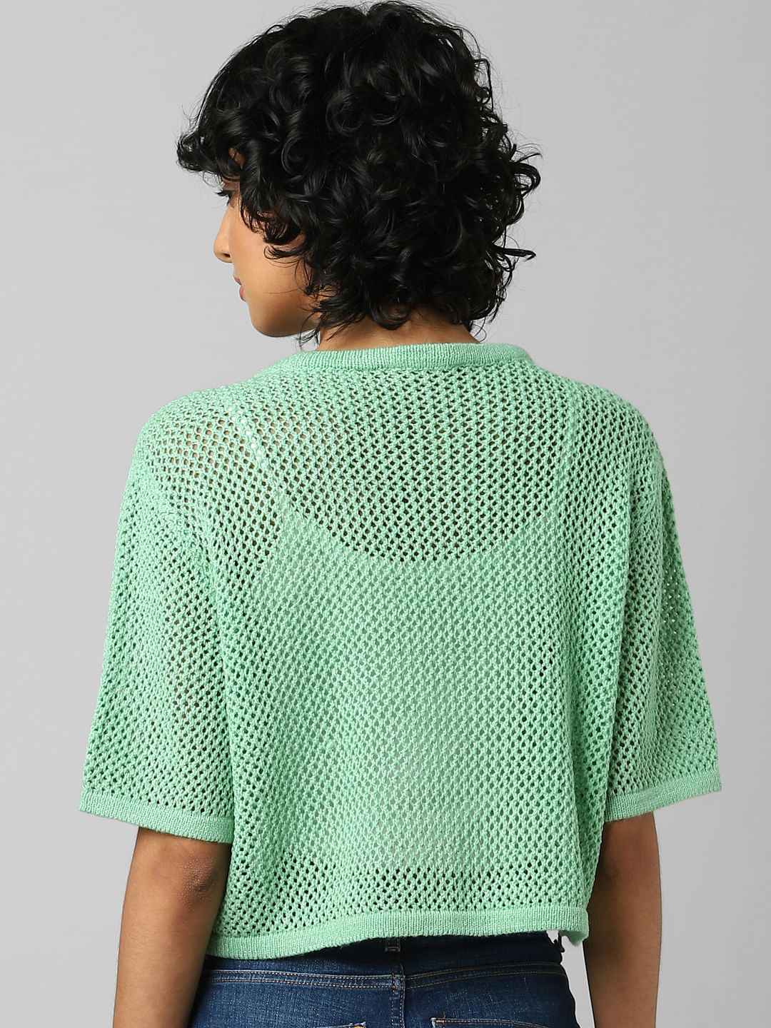 Green Hole-Knit Pullover