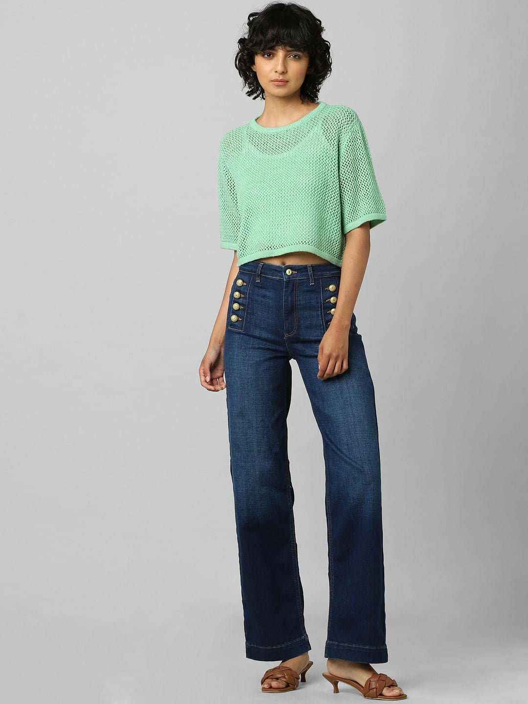 Green Hole-Knit Pullover