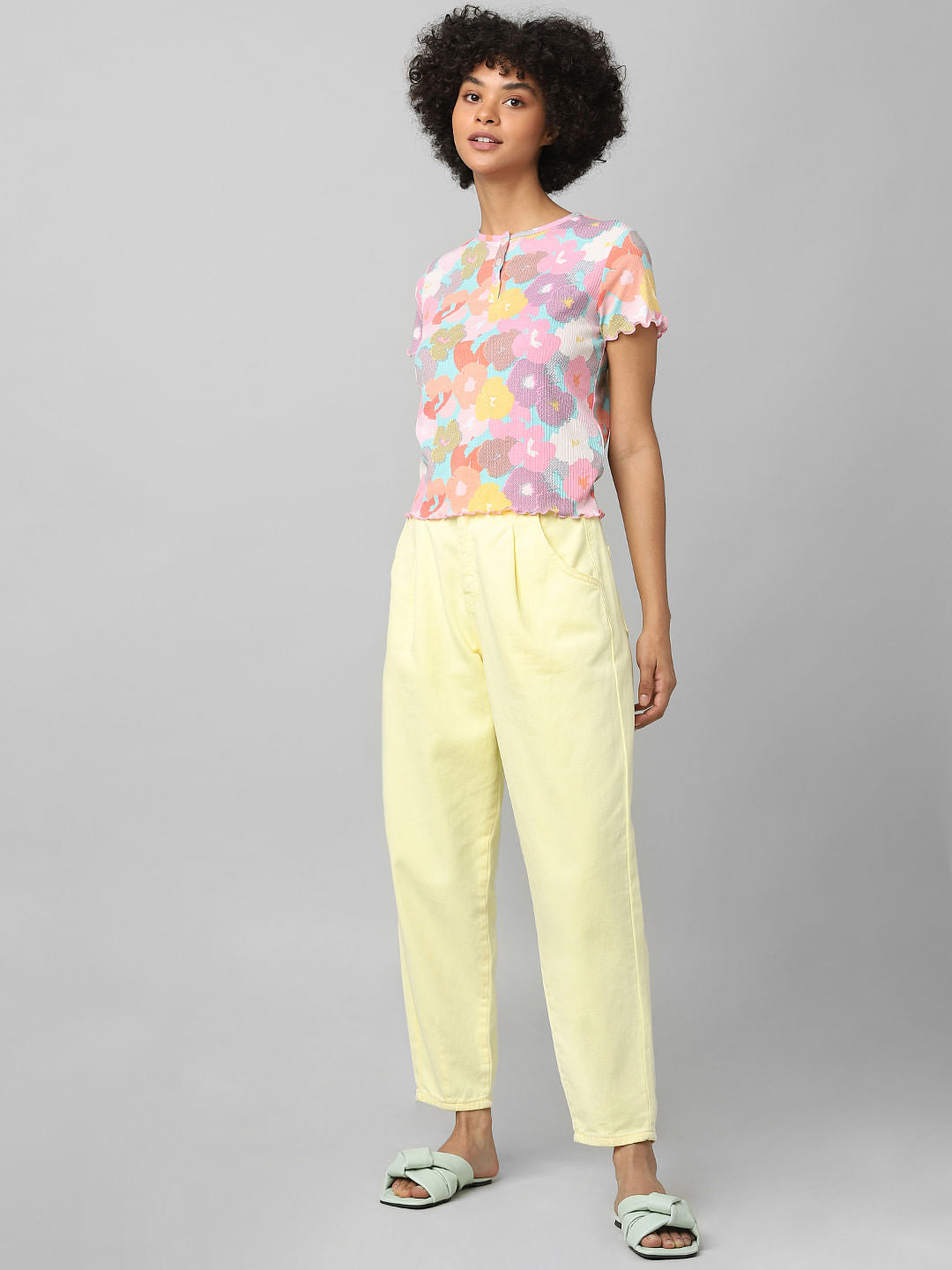 Multi-Colour Floral Ribbed T-Shirt