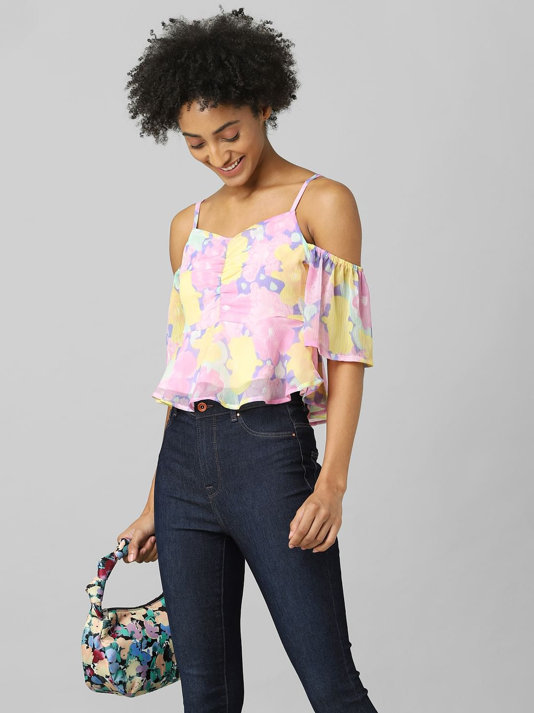 Multi-Coloured Cold-Shoulder Top