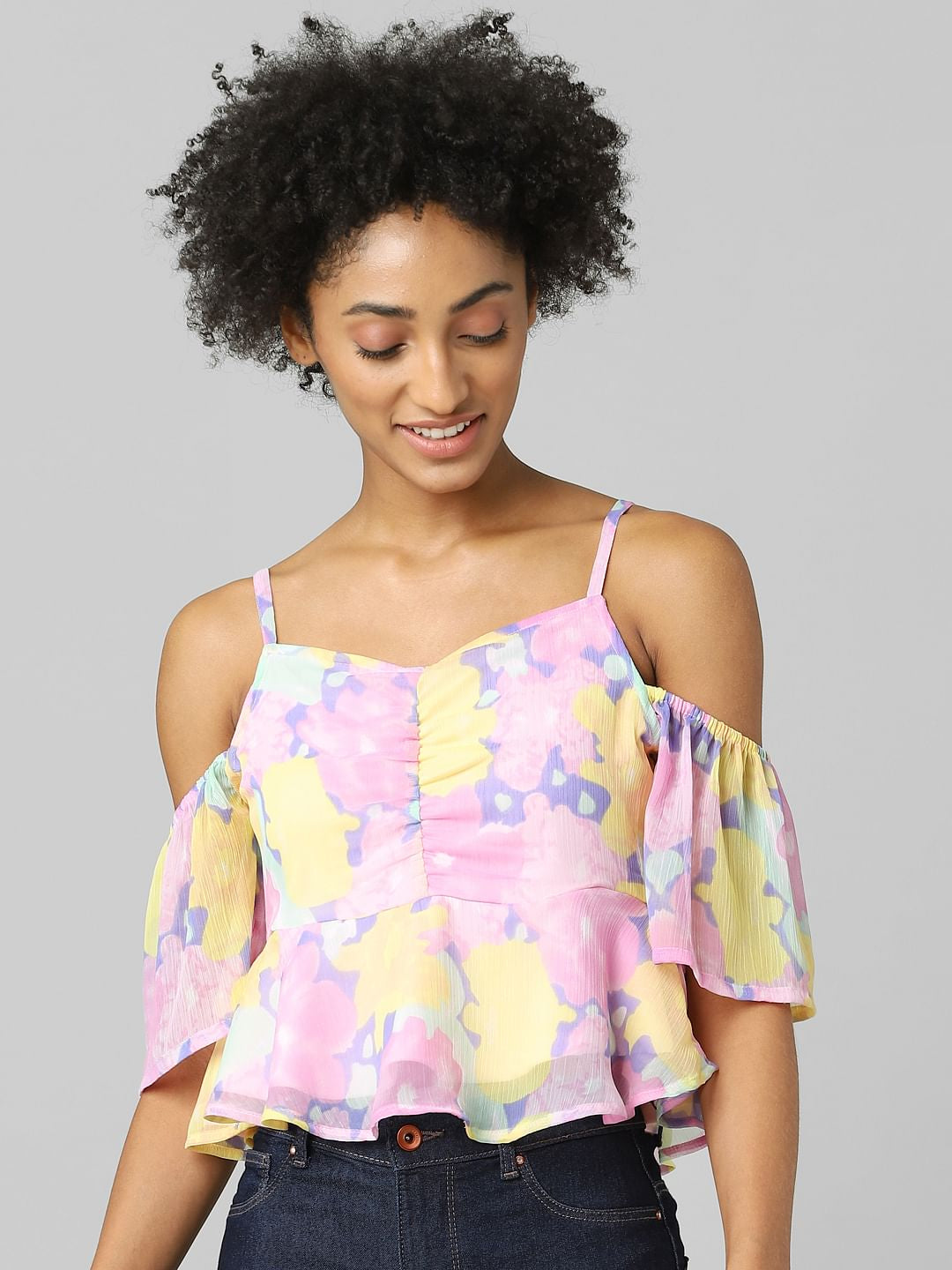 Multi-Coloured Cold-Shoulder Top