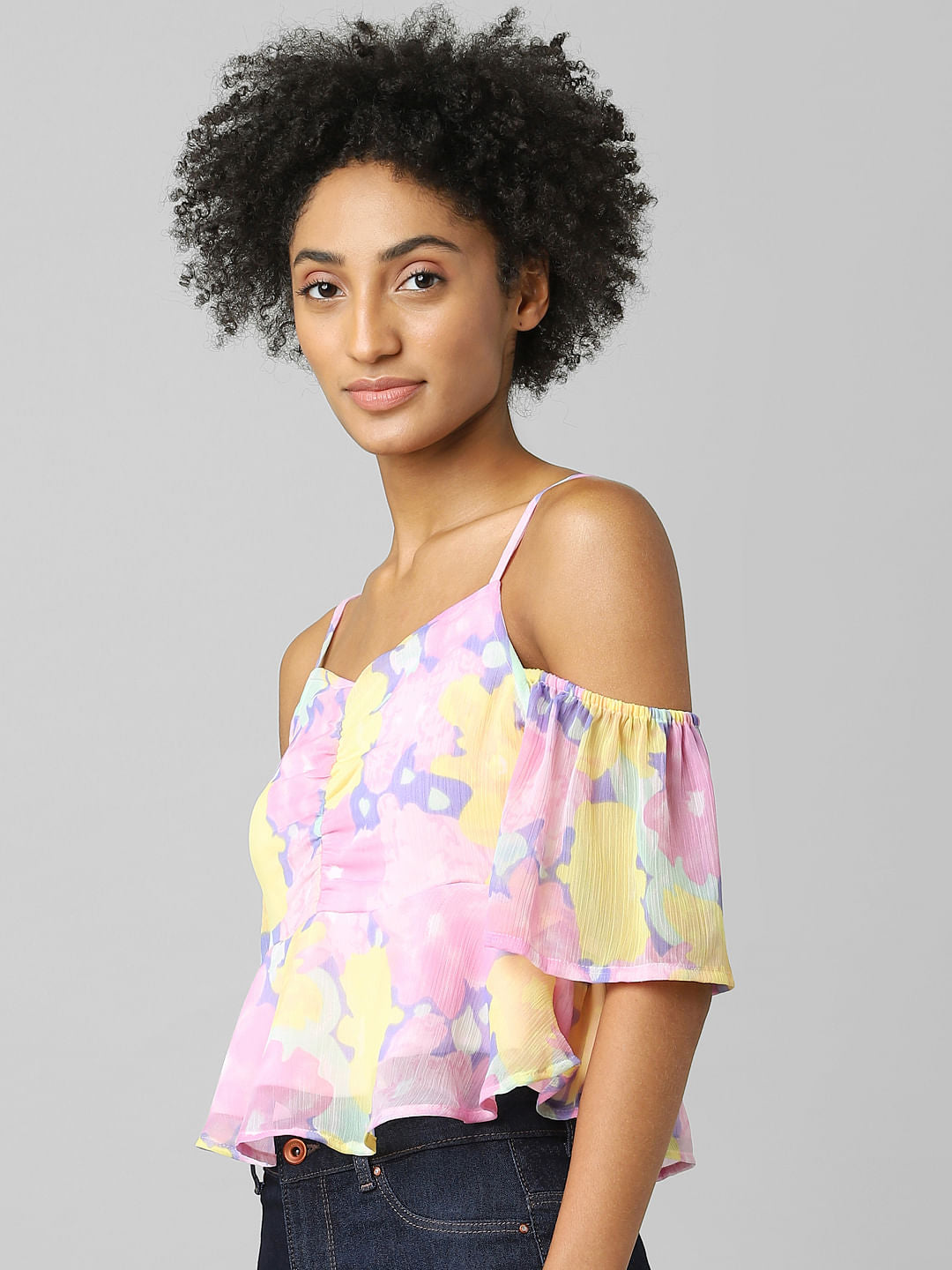 Multi-Coloured Cold-Shoulder Top