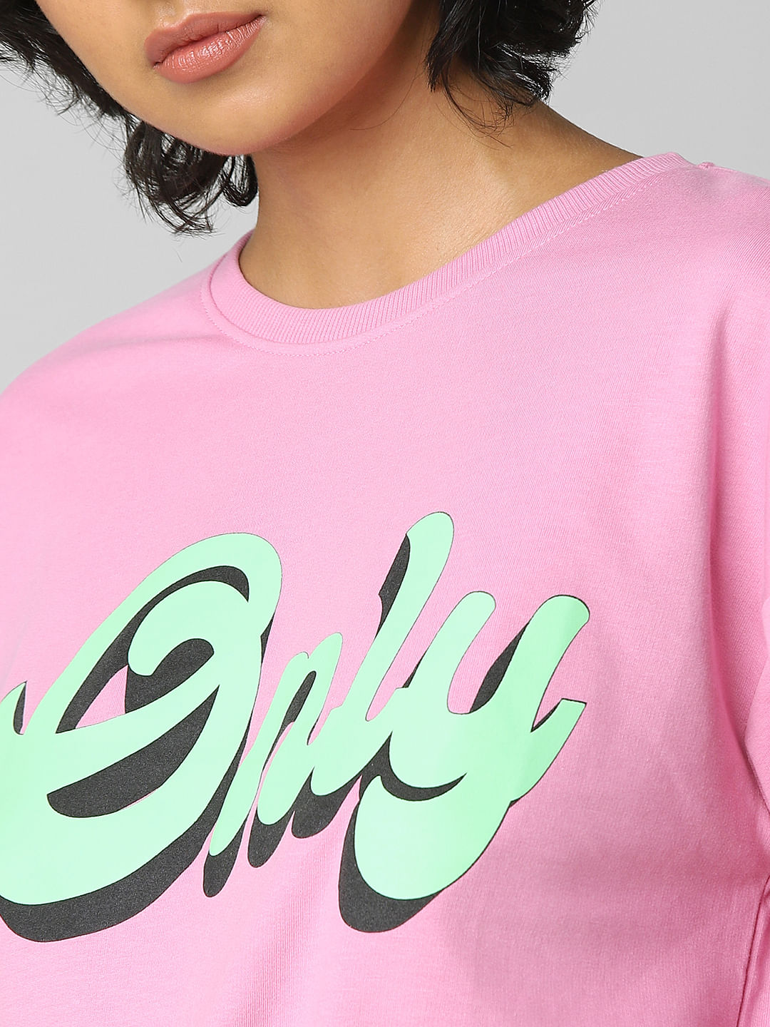 Pink Logo Print Cropped Sweatshirt