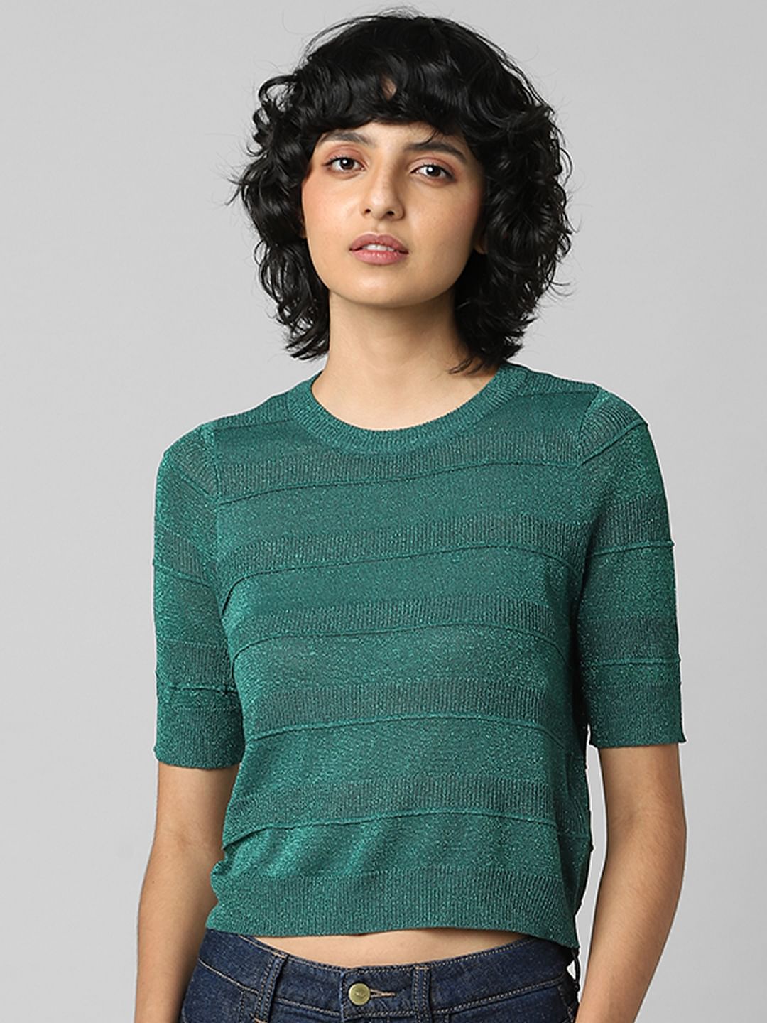 Dark Green Shimmer Knit Top