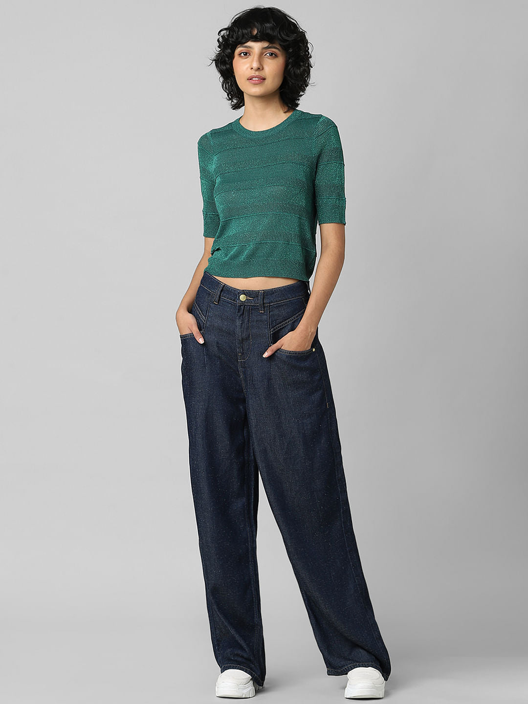 Dark Green Shimmer Knit Top