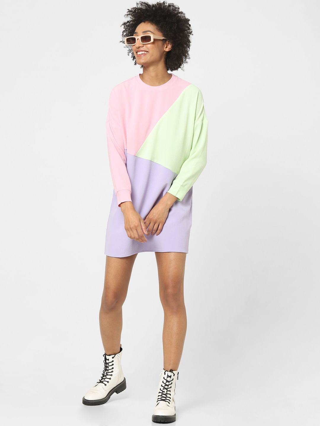Purple Colourblocked T-Shirt Dress