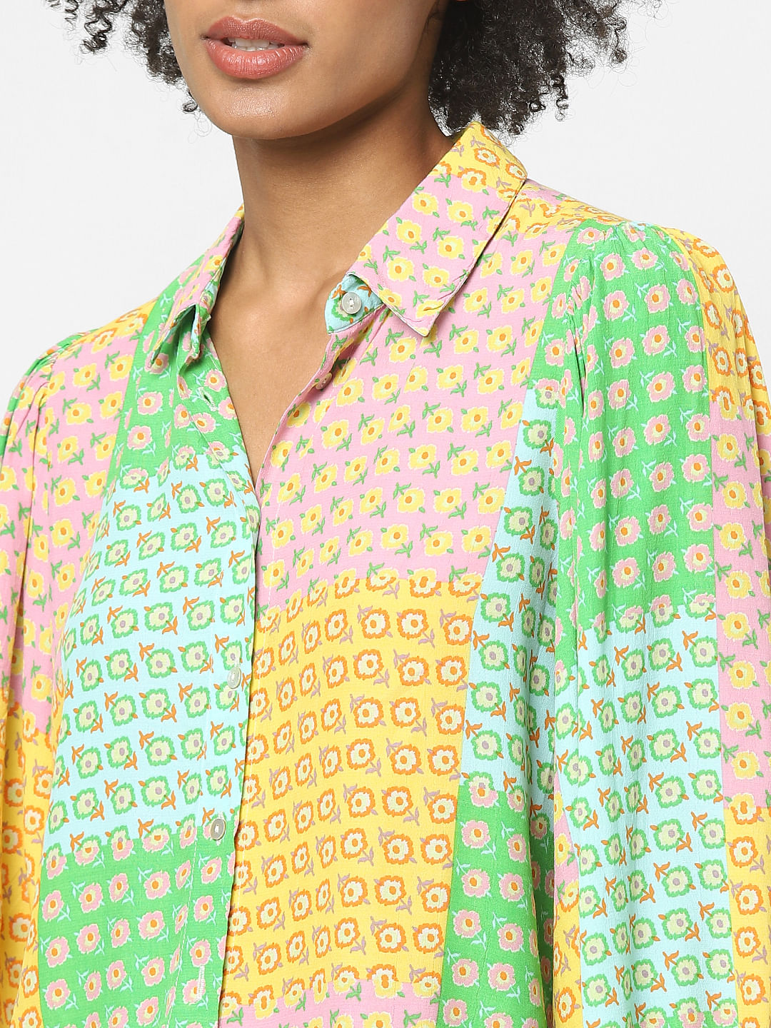 Green Colourblocked Printed Shirt