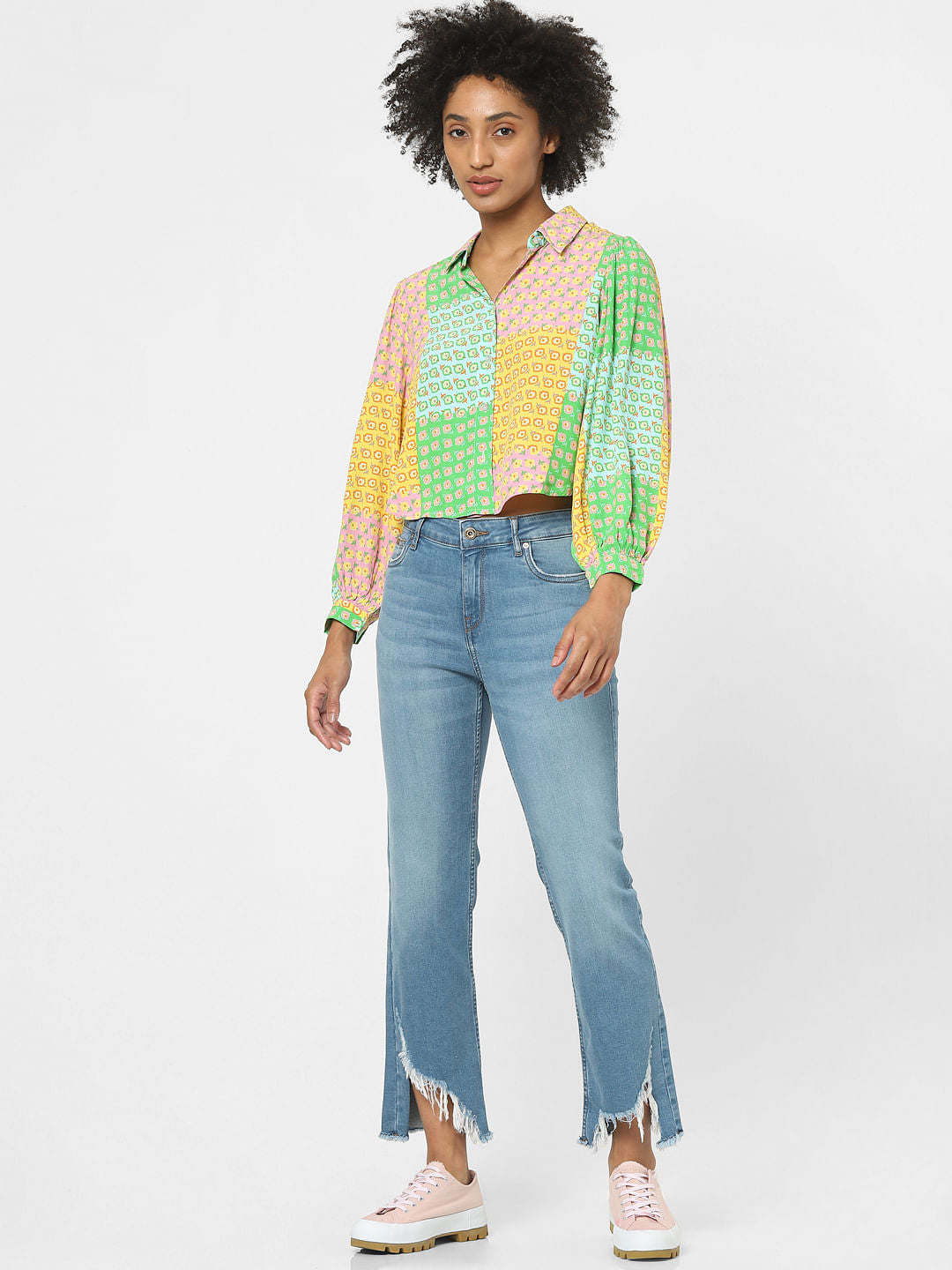 Green Colourblocked Printed Shirt