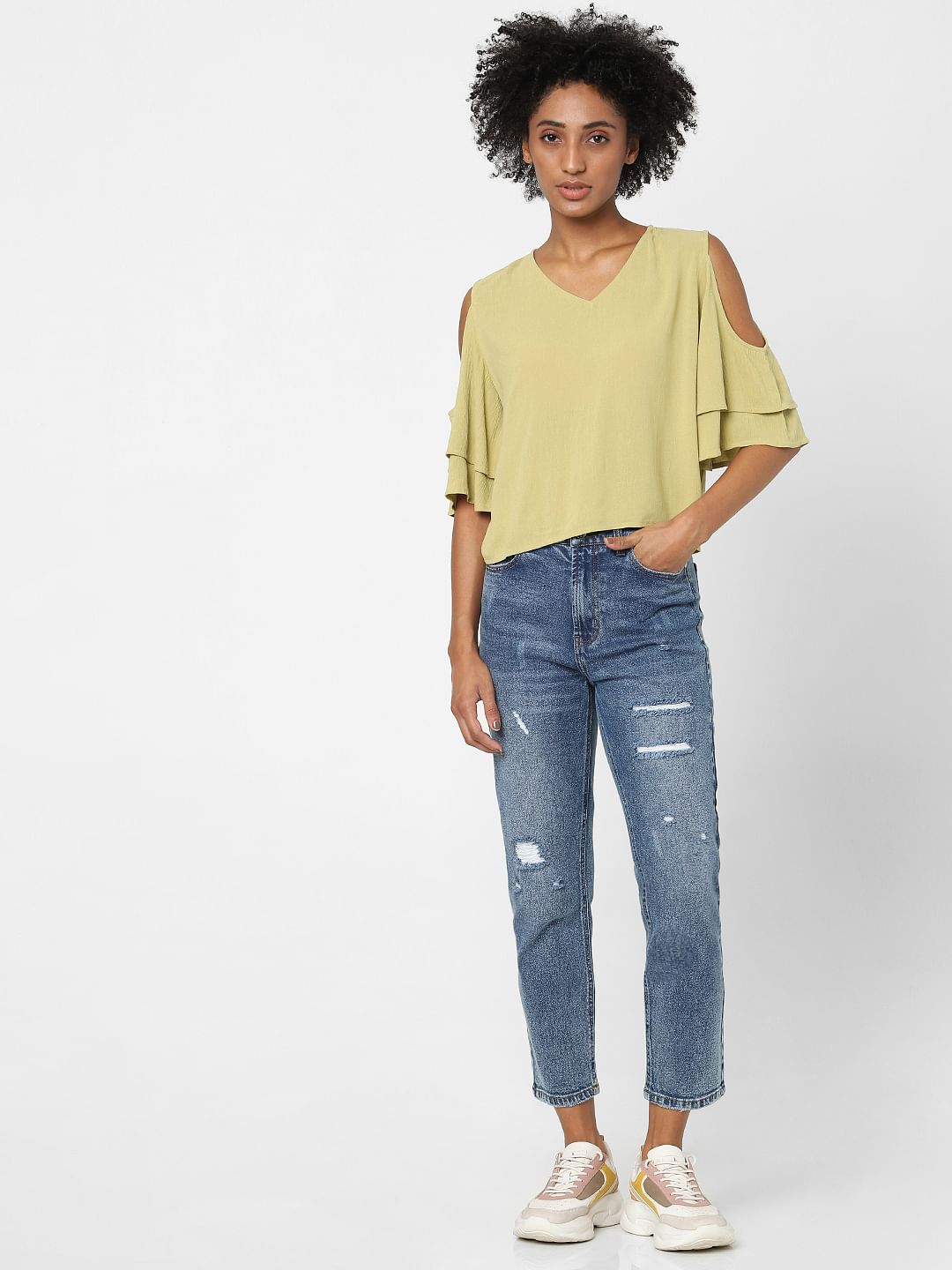 Green Cold Shoulder Top