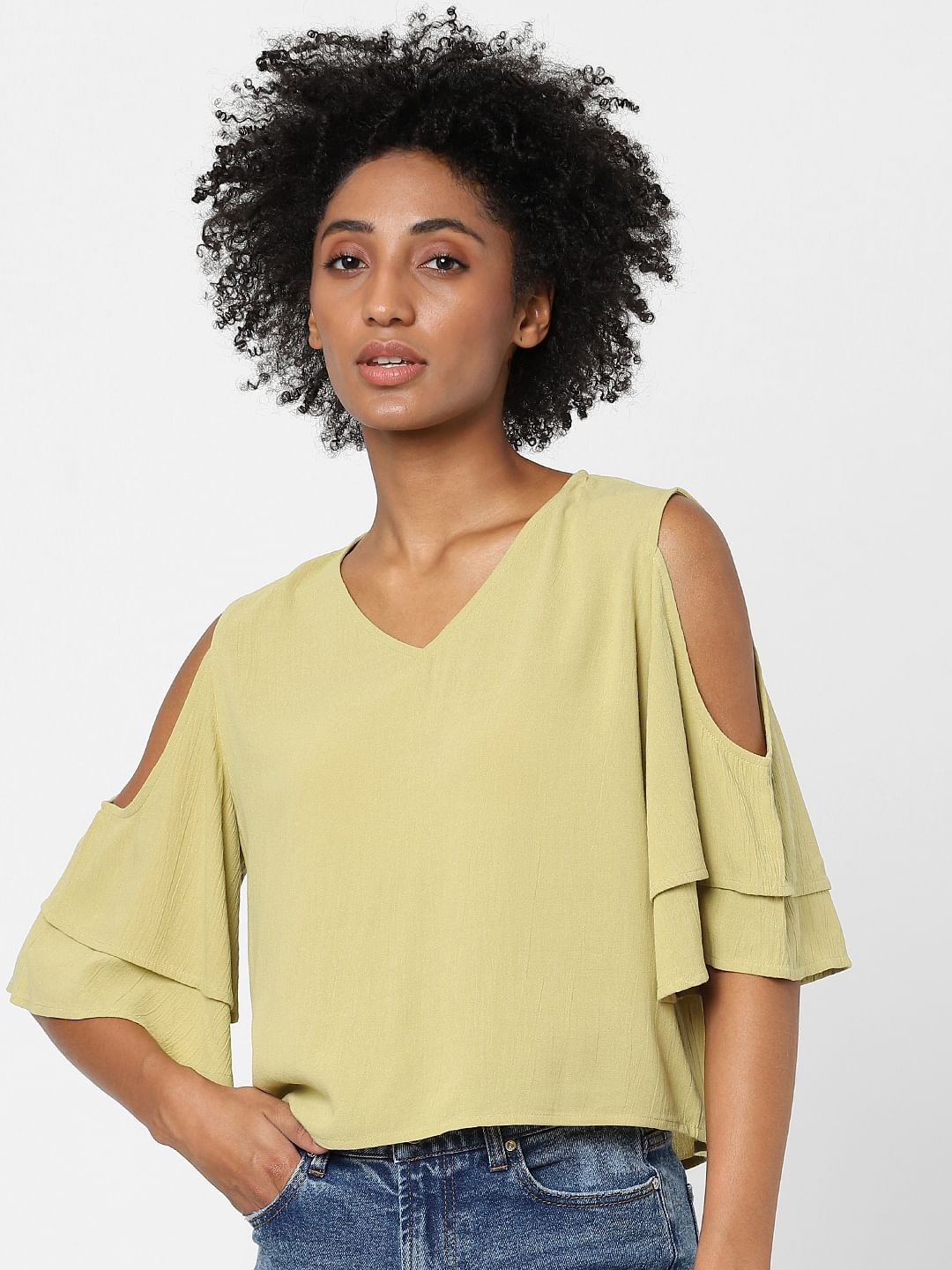 Green Cold Shoulder Top