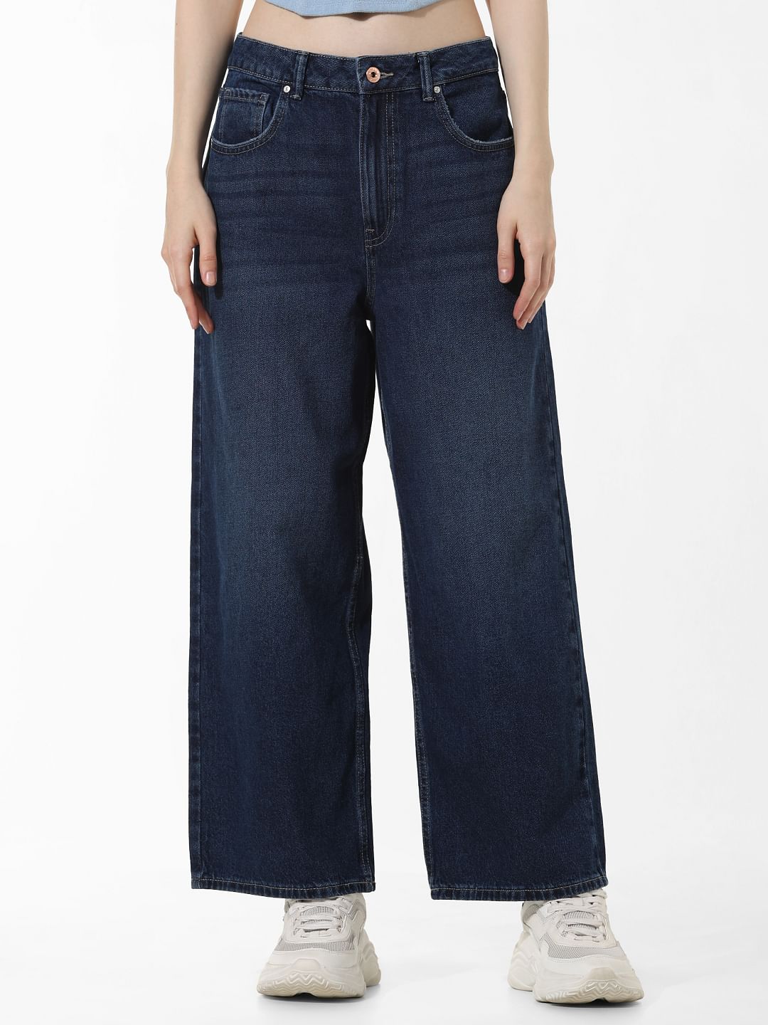 Dark Blue High Rise Titanium Wide Leg Jeans