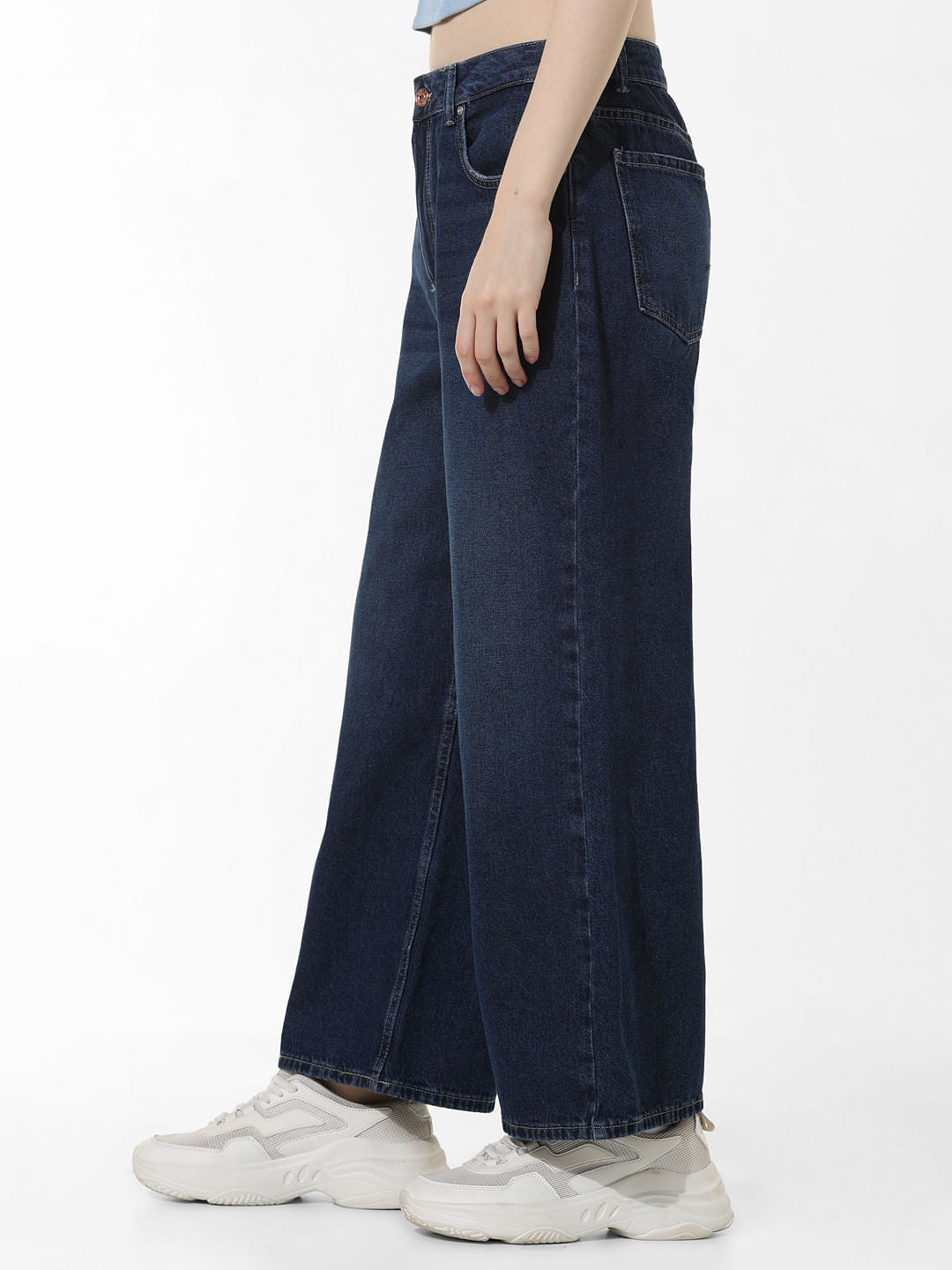 Dark Blue High Rise Titanium Wide Leg Jeans