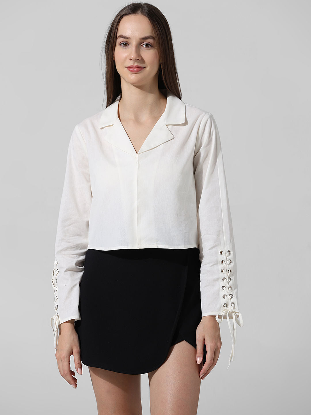 White Tie Detail Cotton Shirt