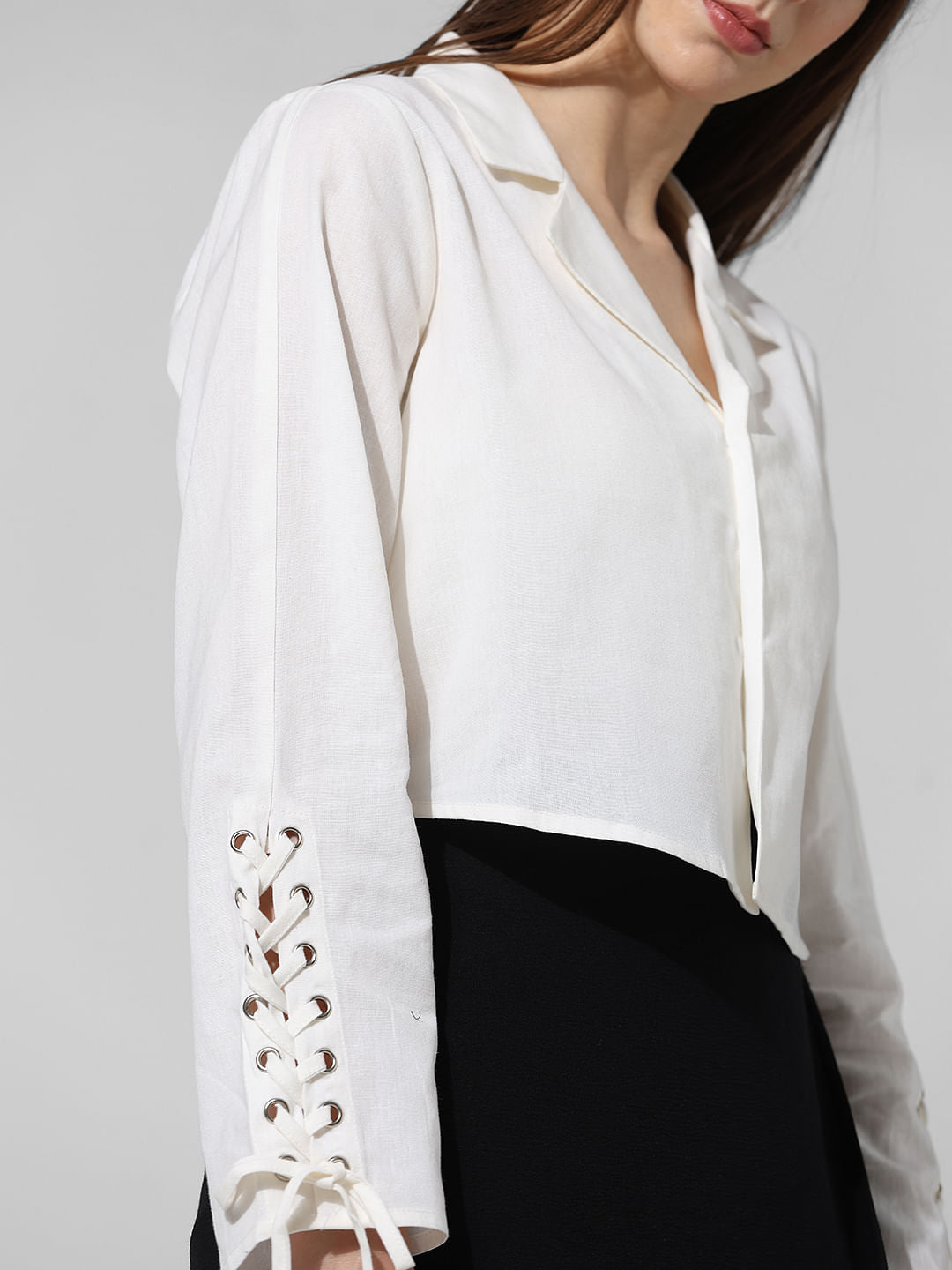 White Tie Detail Cotton Shirt