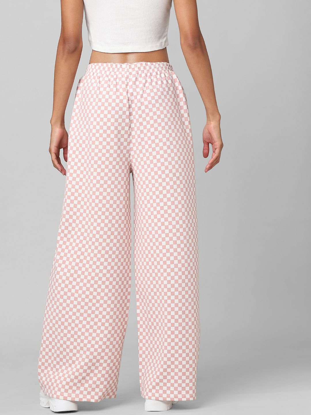 Pink High Rise Check Wide Leg Co-Ord Pants