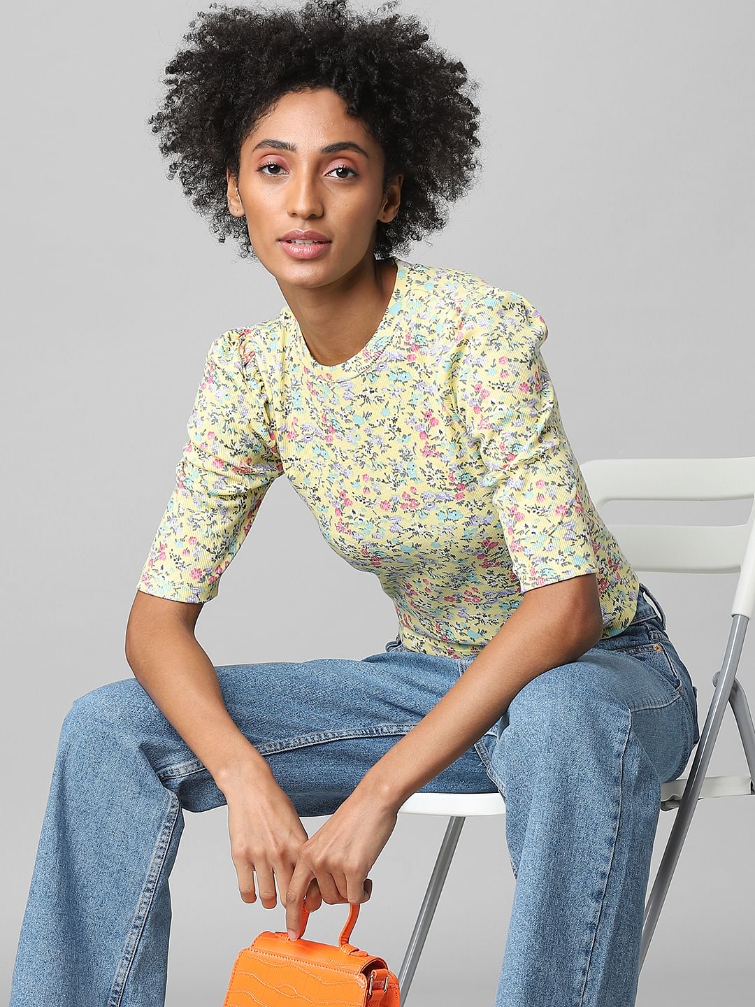 Yellow Floral Print Top