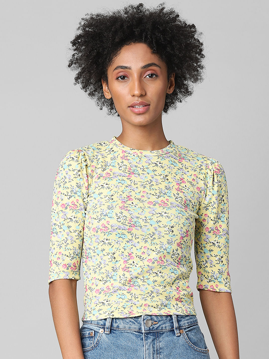 Yellow Floral Print Top