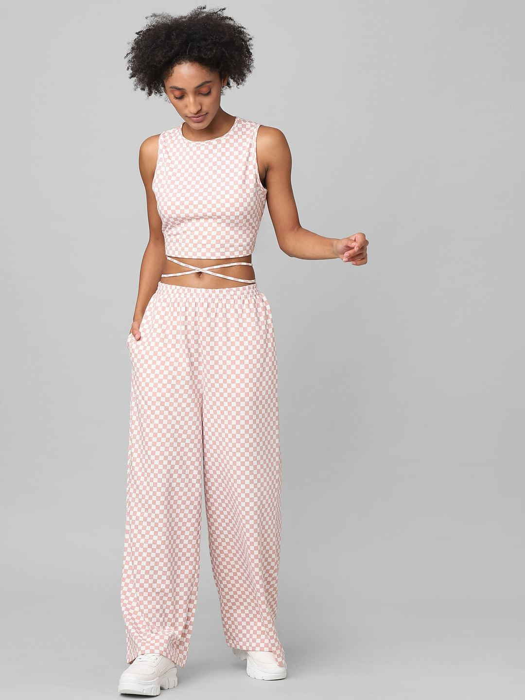 Pink Check Crop Co-Ord Top