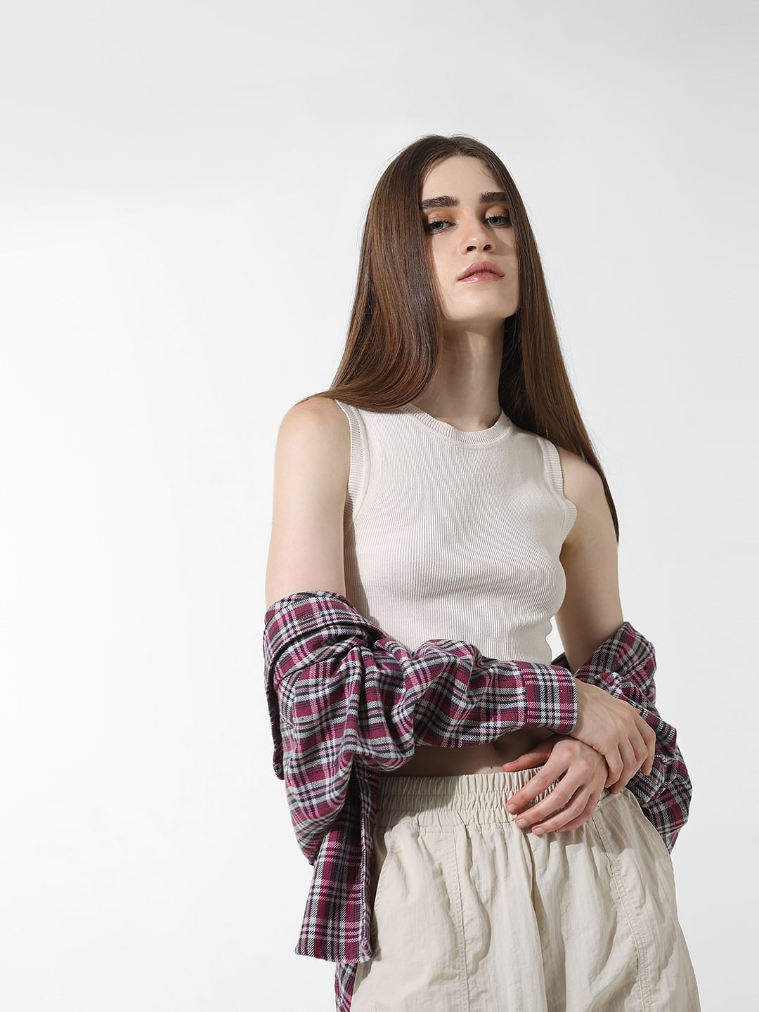 Off-White Ribbed Vest Top - XS